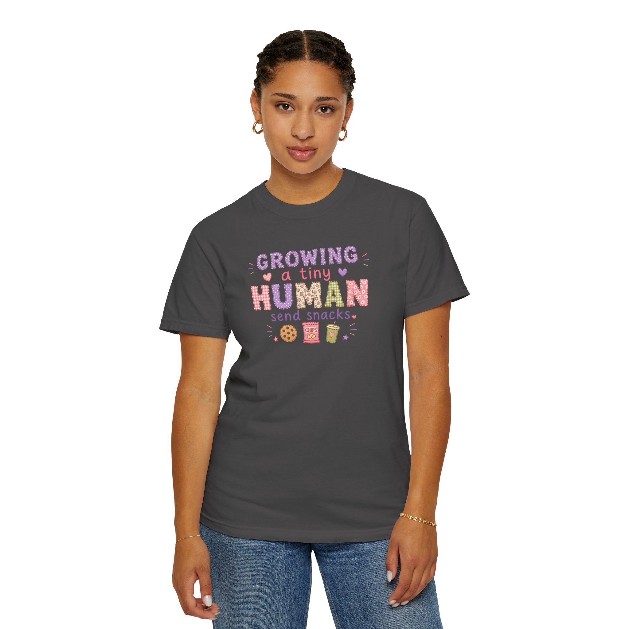 Growing a Tiny Human T-Shirt — "Growing a Tiny Human, Send Snacks" Maternity Tee