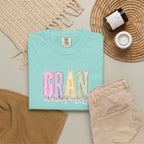 Gran Floral Script T-Shirt — "the heart of my family" Sage Garment-Dyed Tee