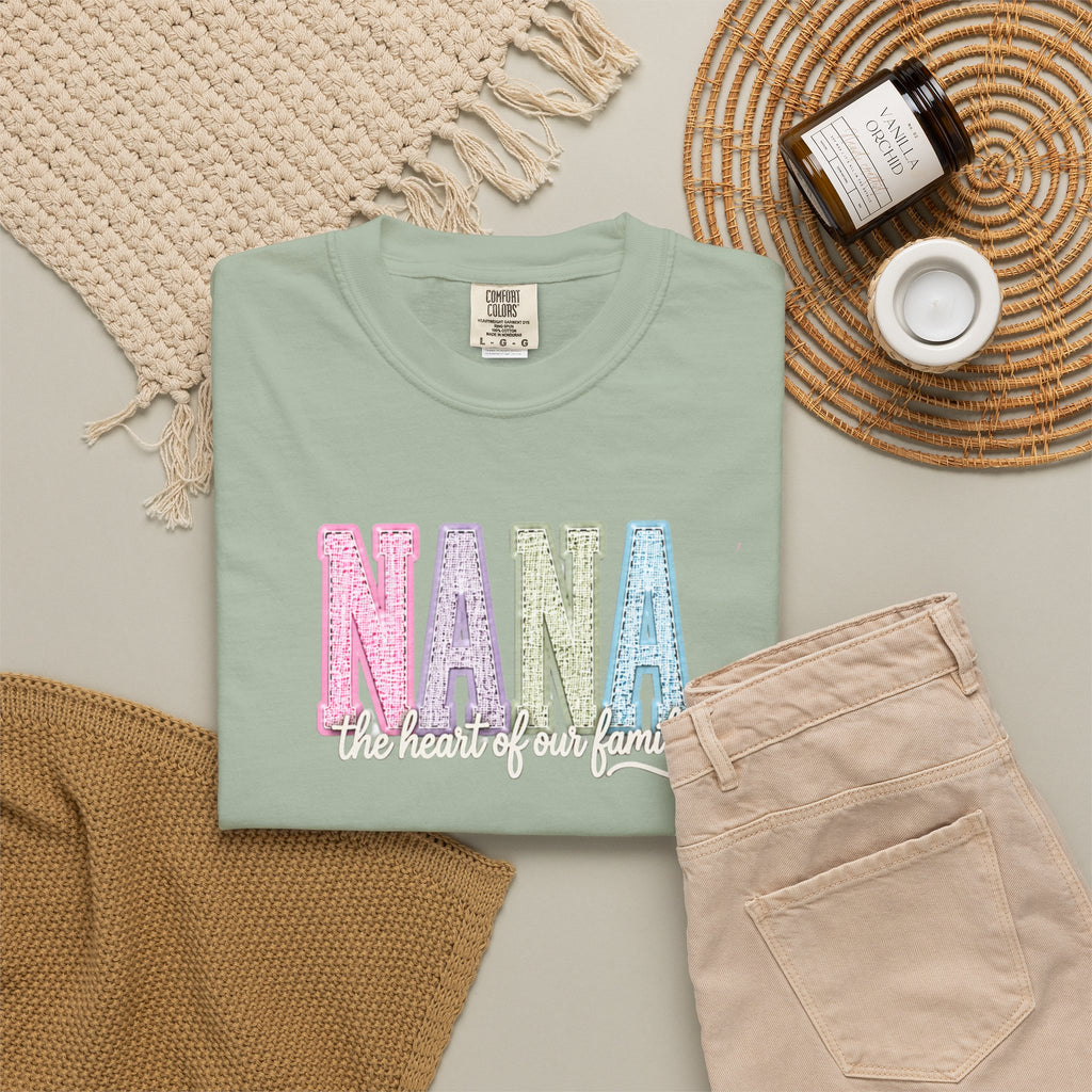 NANA Pastel Patchwork T-Shirt — "The Heart of Our Family" Gift
