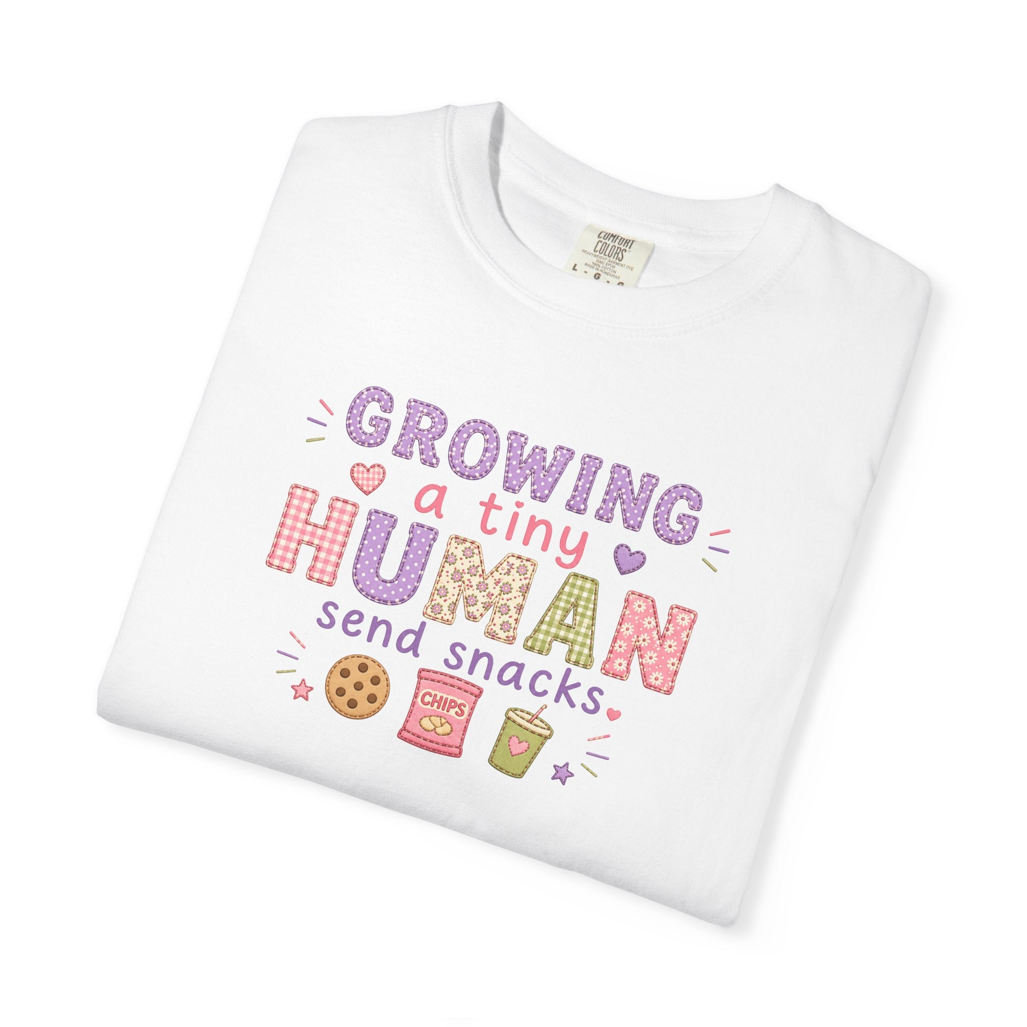 Growing a Tiny Human T-Shirt — "Growing a Tiny Human, Send Snacks" Maternity Tee