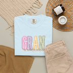 Gran Floral Script T-Shirt — "the heart of my family" Sage Garment-Dyed Tee