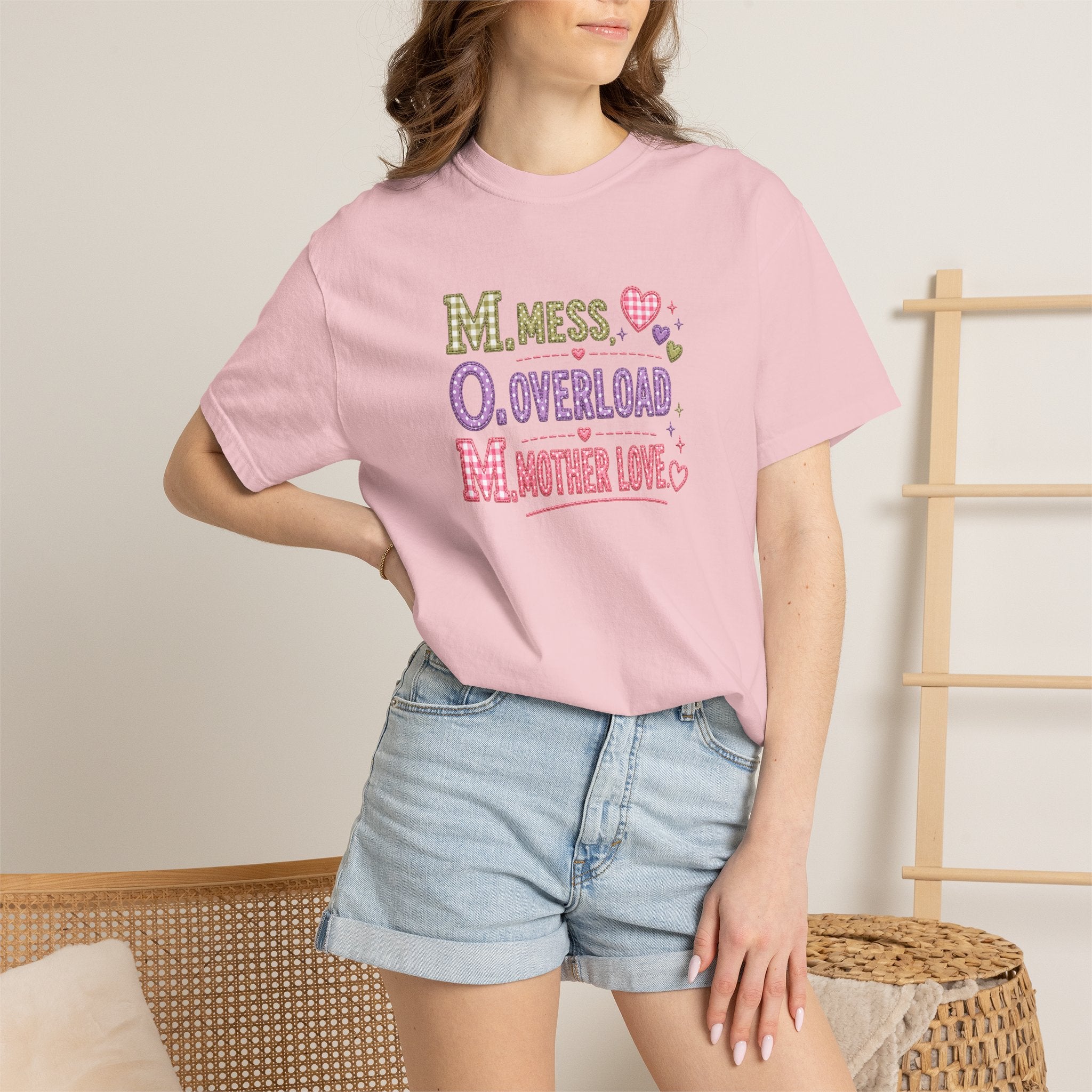 Mom Acronym T-Shirt — “M.O.M. Mess Overload Mother Love” Cute Mom Graphic Tee