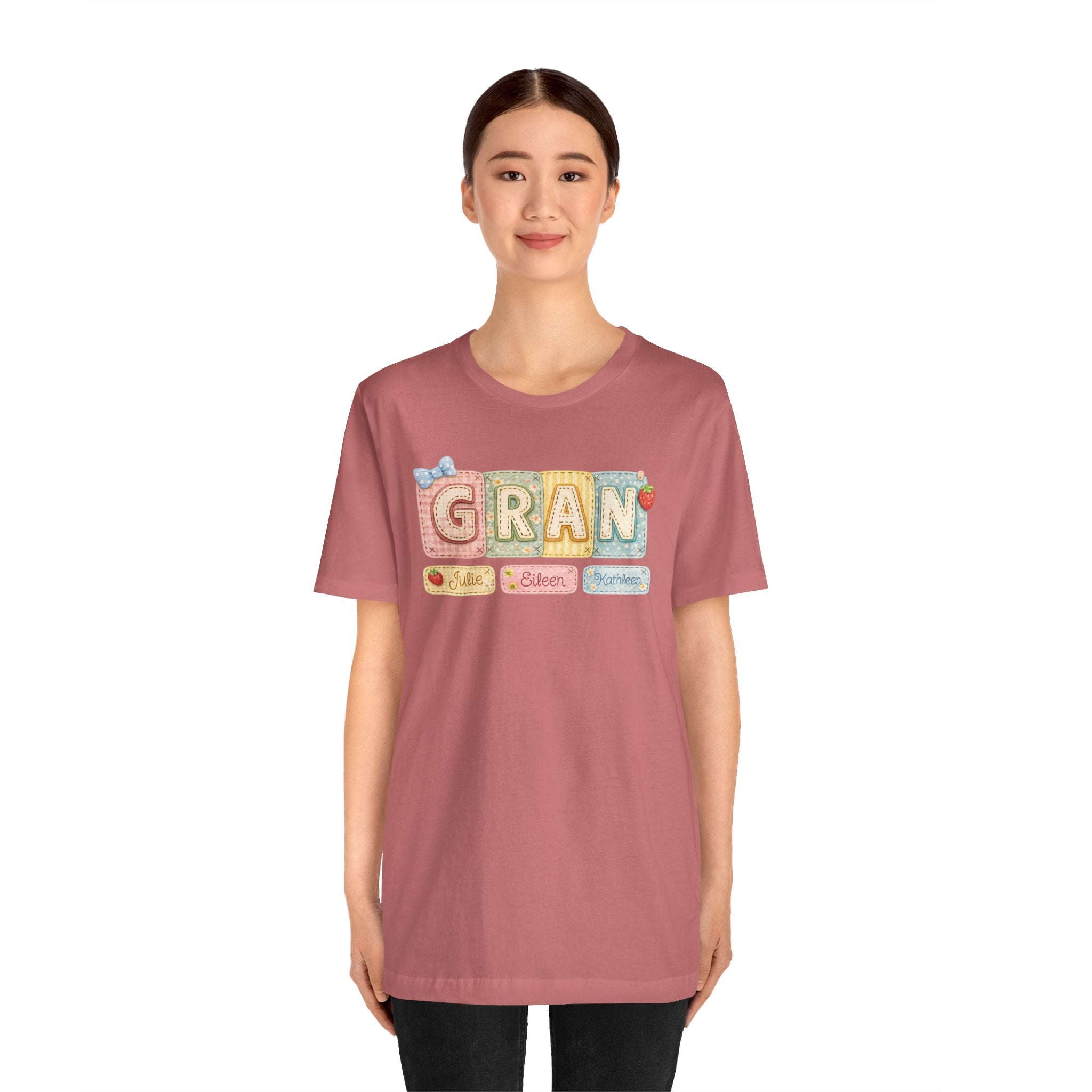 Gran Retro Patch Tee — Personalized 'Gran' Name Blocks Short Sleeve Shirt
