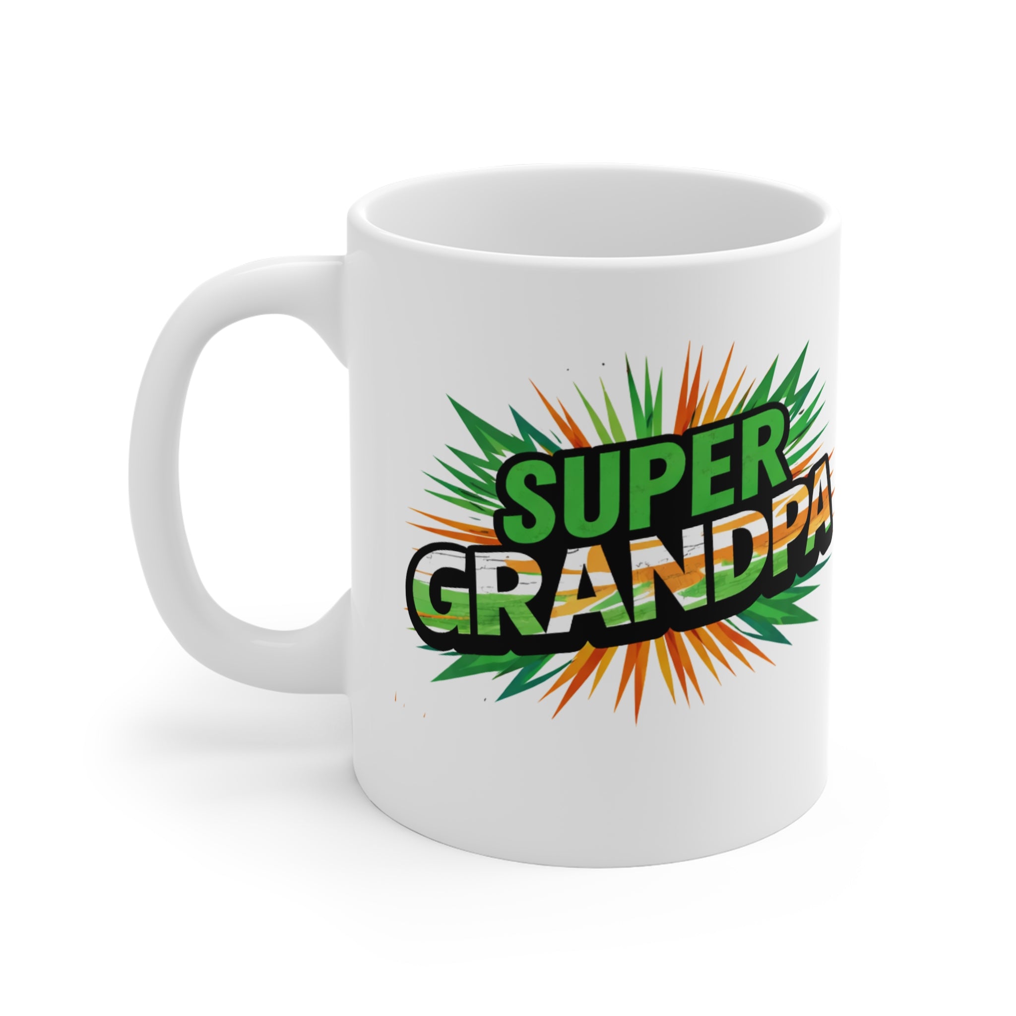 Super Grandpa Ireland Flag/Irish themed Mug – 11oz White Coffee Cup, Comic-Style 'Super Grandpa' Gift for Grandfathers, Father's Day & Birthday
