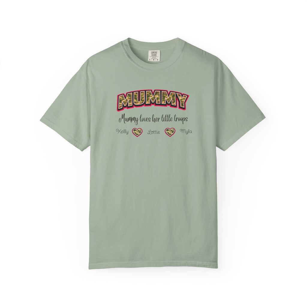 Mummy Camo Heart Graphic T-Shirt — "Mummy, leave her little layers" Retro Mum Tee