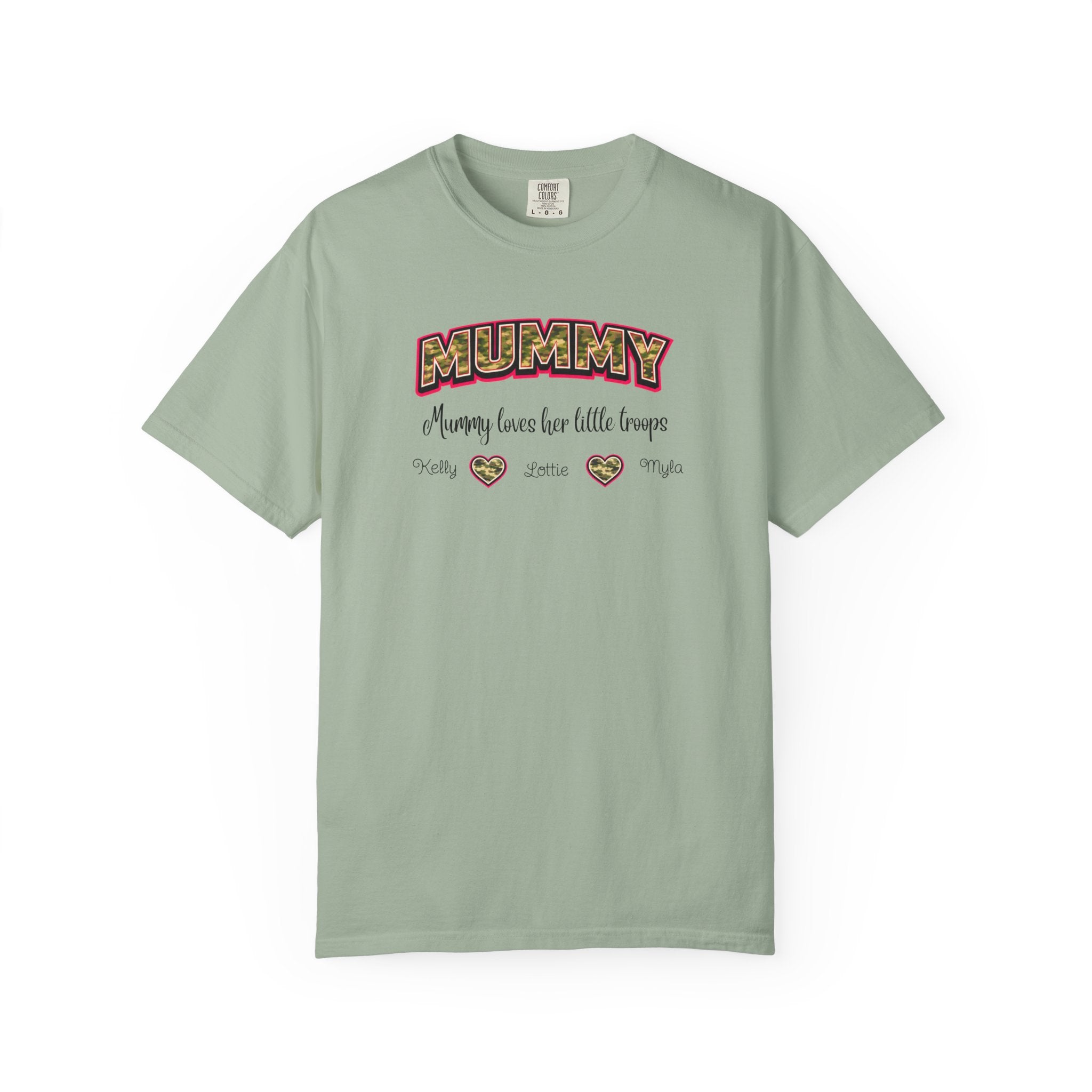 Mummy Camo Heart Graphic T-Shirt — "Mummy, leave her little layers" Retro Mum Tee