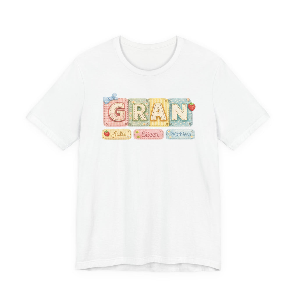 Gran Retro Patch Tee — Personalized 'Gran' Name Blocks Short Sleeve Shirt