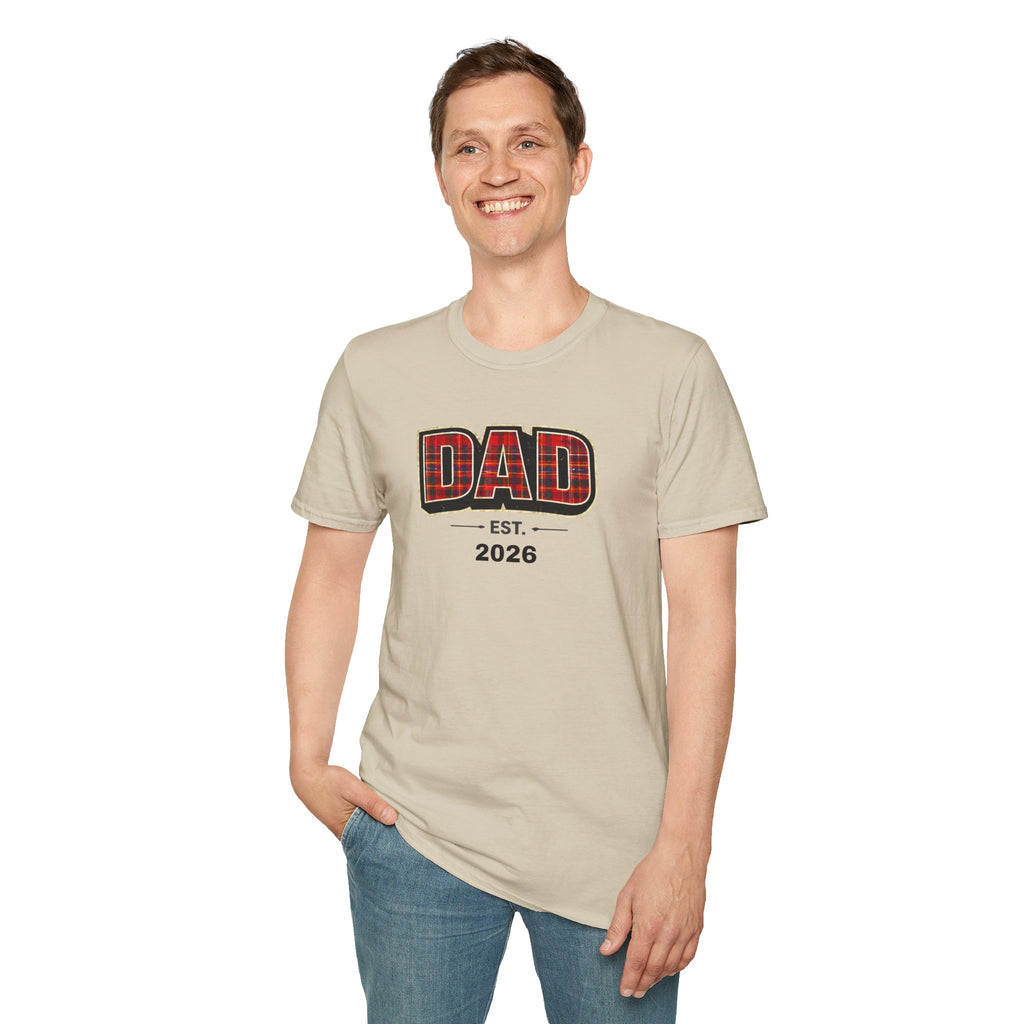 Dad Plaid Design T-Shirt — DAD Est. 2026 New Dad Gift