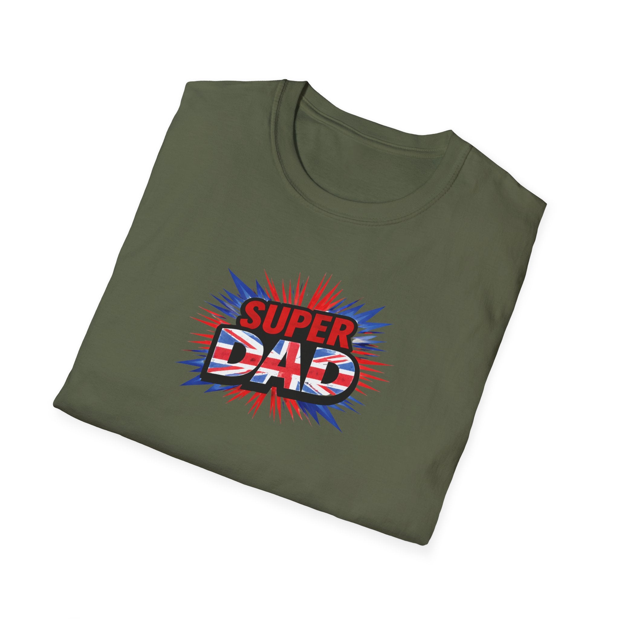 Super Dad T-Shirt – Union Jack Flag pattern Retro Comic Father’s Day Tee