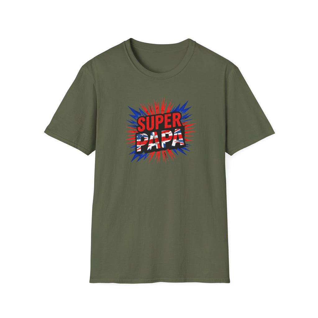 T-Shirt — "Super Papa" Union Jack/England themed Retro Comic Dad Shirt (Father's Day Gift)