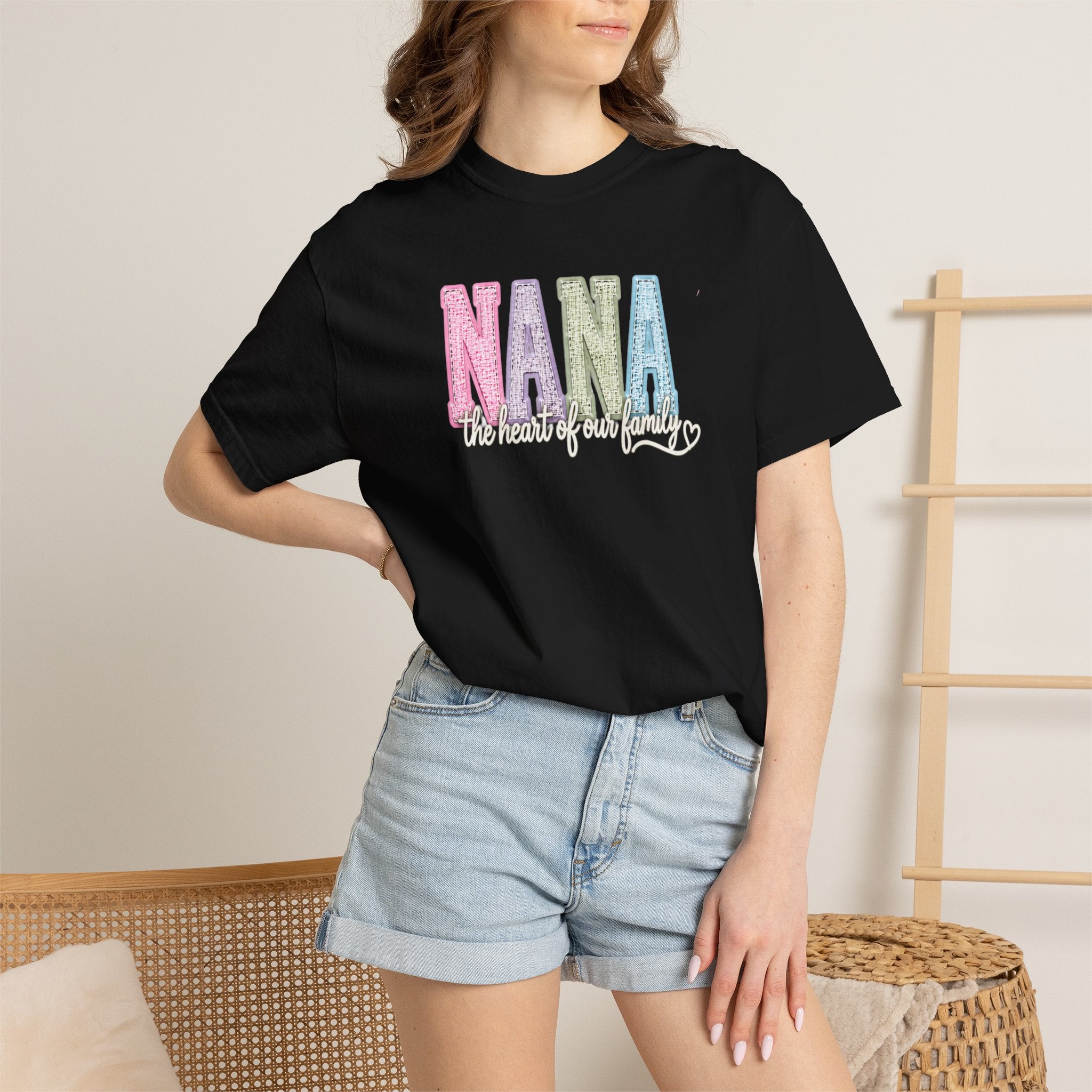 NANA Pastel Patchwork T-Shirt — "The Heart of Our Family" Gift