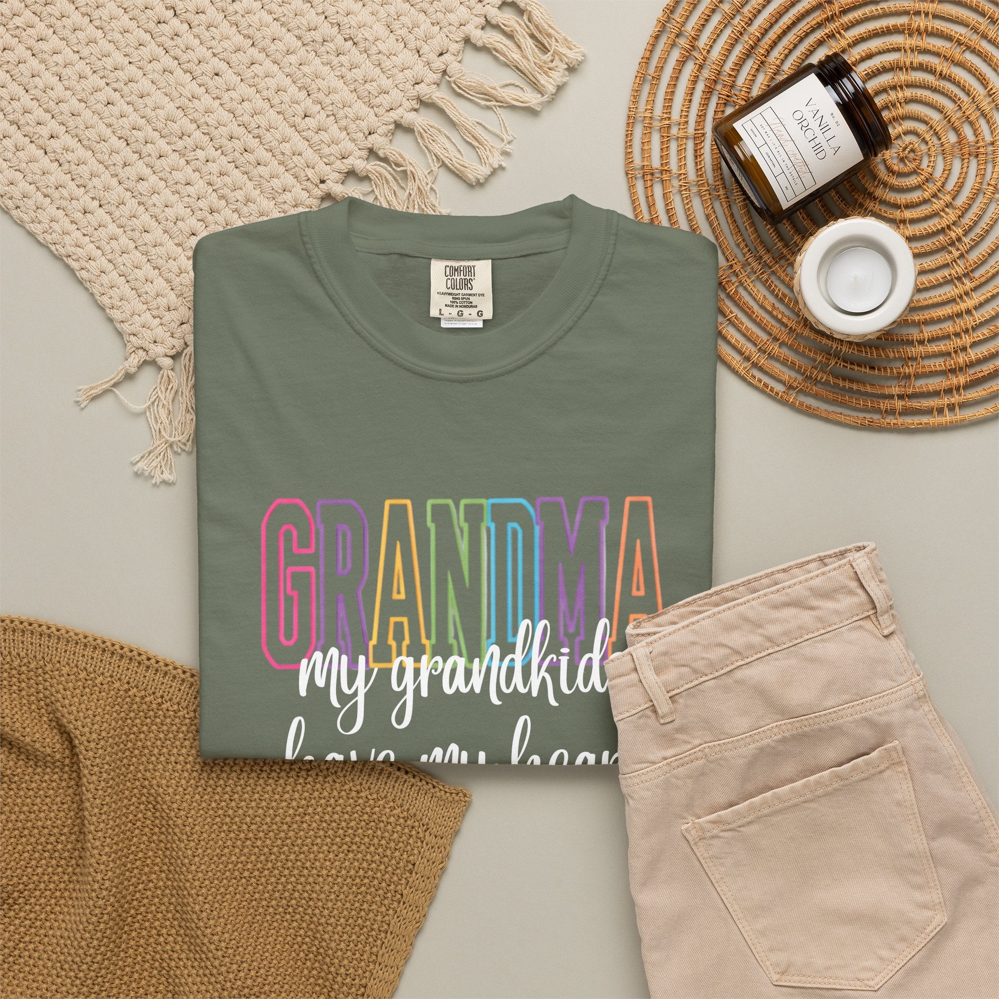 Grandma T-Shirt — "My Grandkids Have My Heart" Pastel Graphic Tee