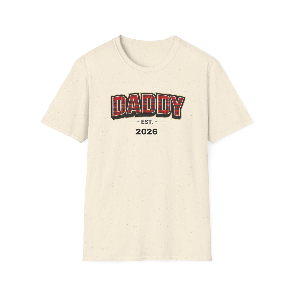 Daddy Est. 2026 T-Shirt — Plaid Dad Announcement Tee