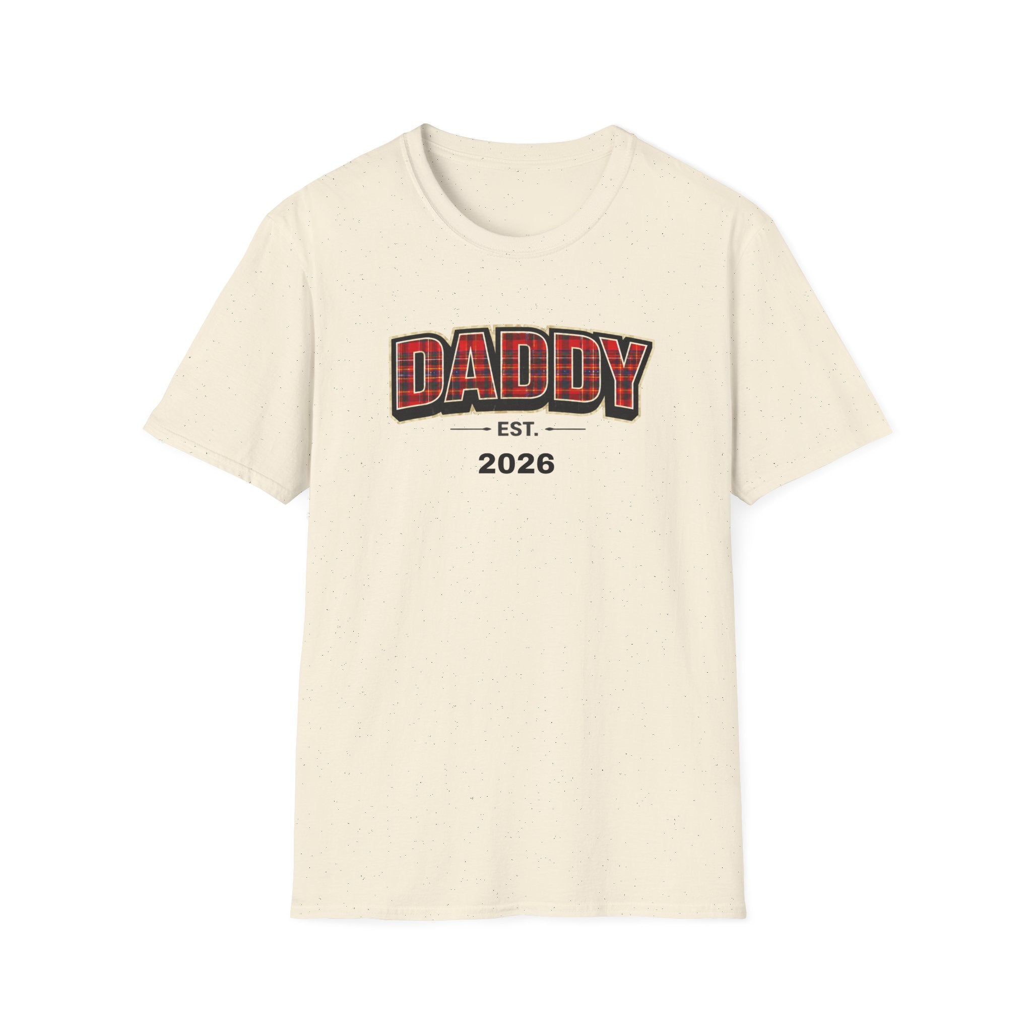 Daddy Est. 2026 T-Shirt — Plaid Dad Announcement Tee