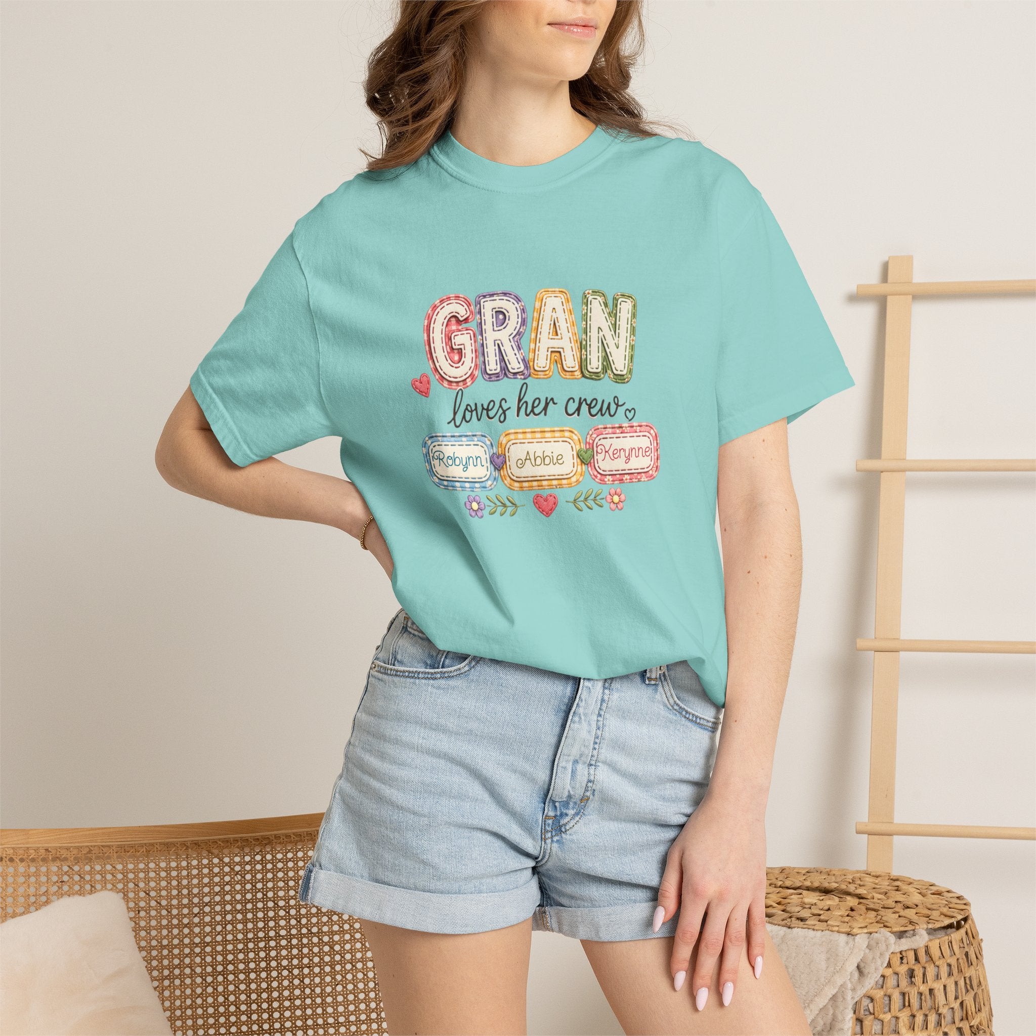 Gran Loves Her Crew T-Shirt — Personalized Grandma Family Names Tee
