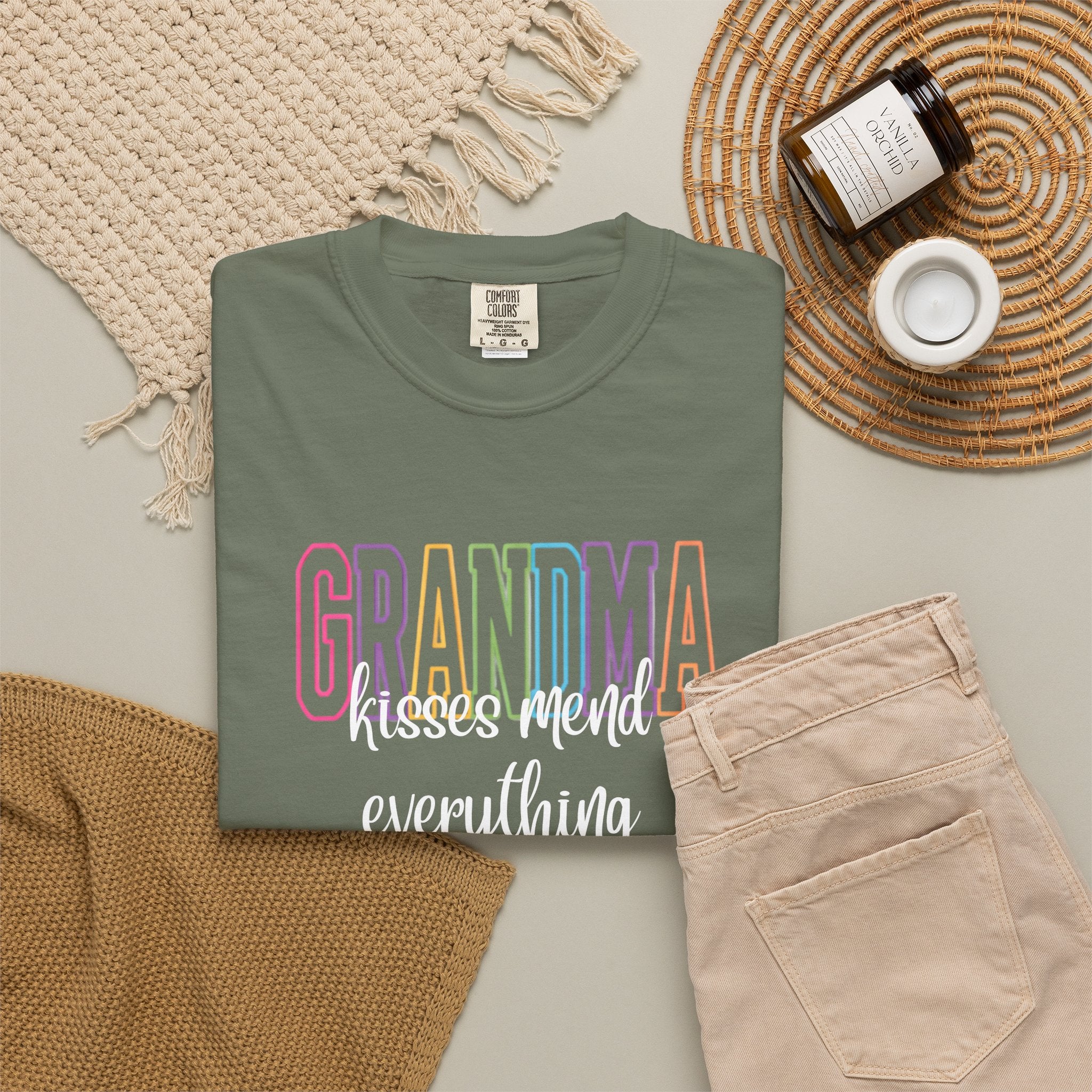 Grandma Pastel Rainbow T-Shirt — Retro Block Letter Grandma Tee