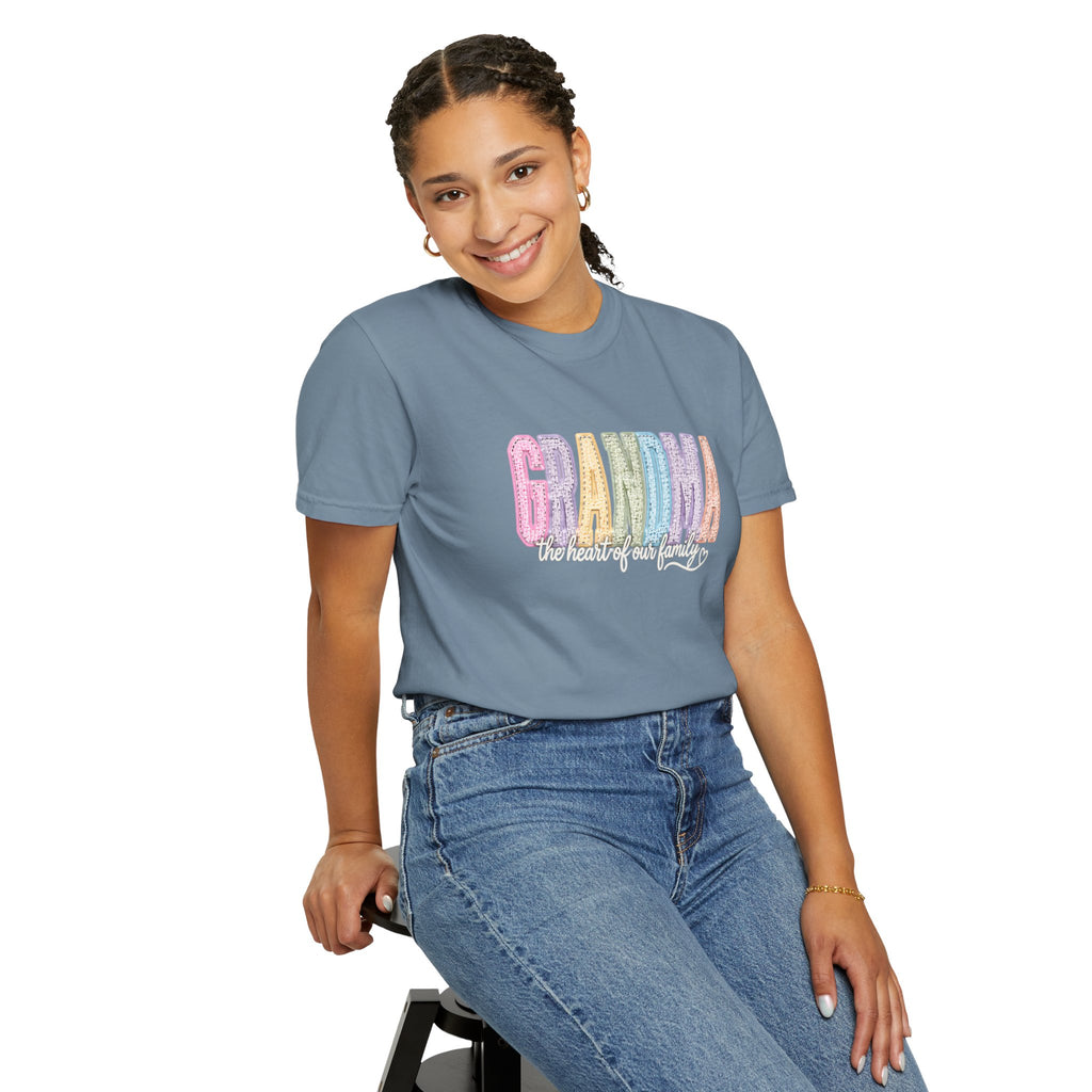 Grandma Floral Graphic T-Shirt — "Grandma, the heart of our family" Gift Tee