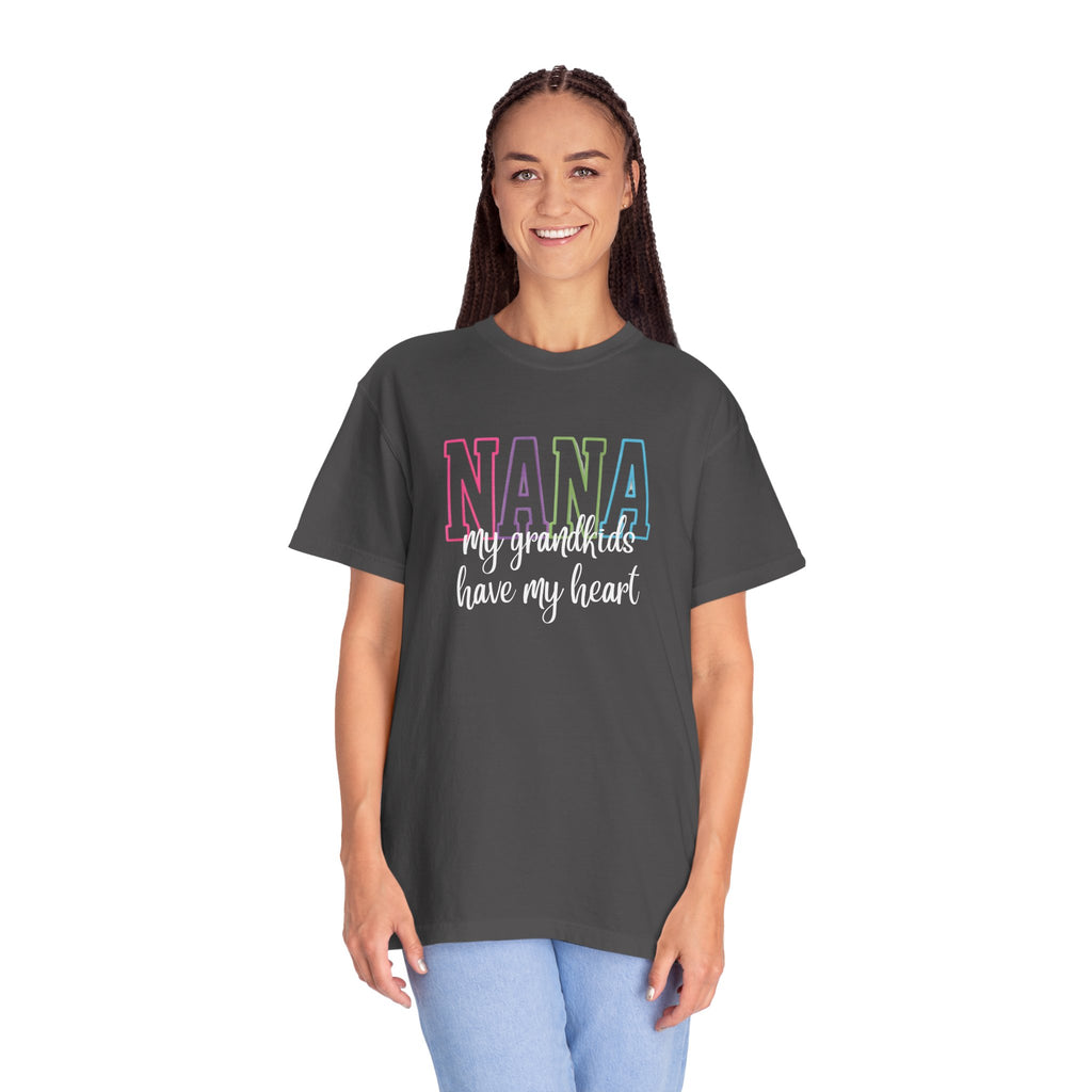 Nana Pastel Rainbow Tee — 'NANA' Floral Outline Grandma T-Shirt