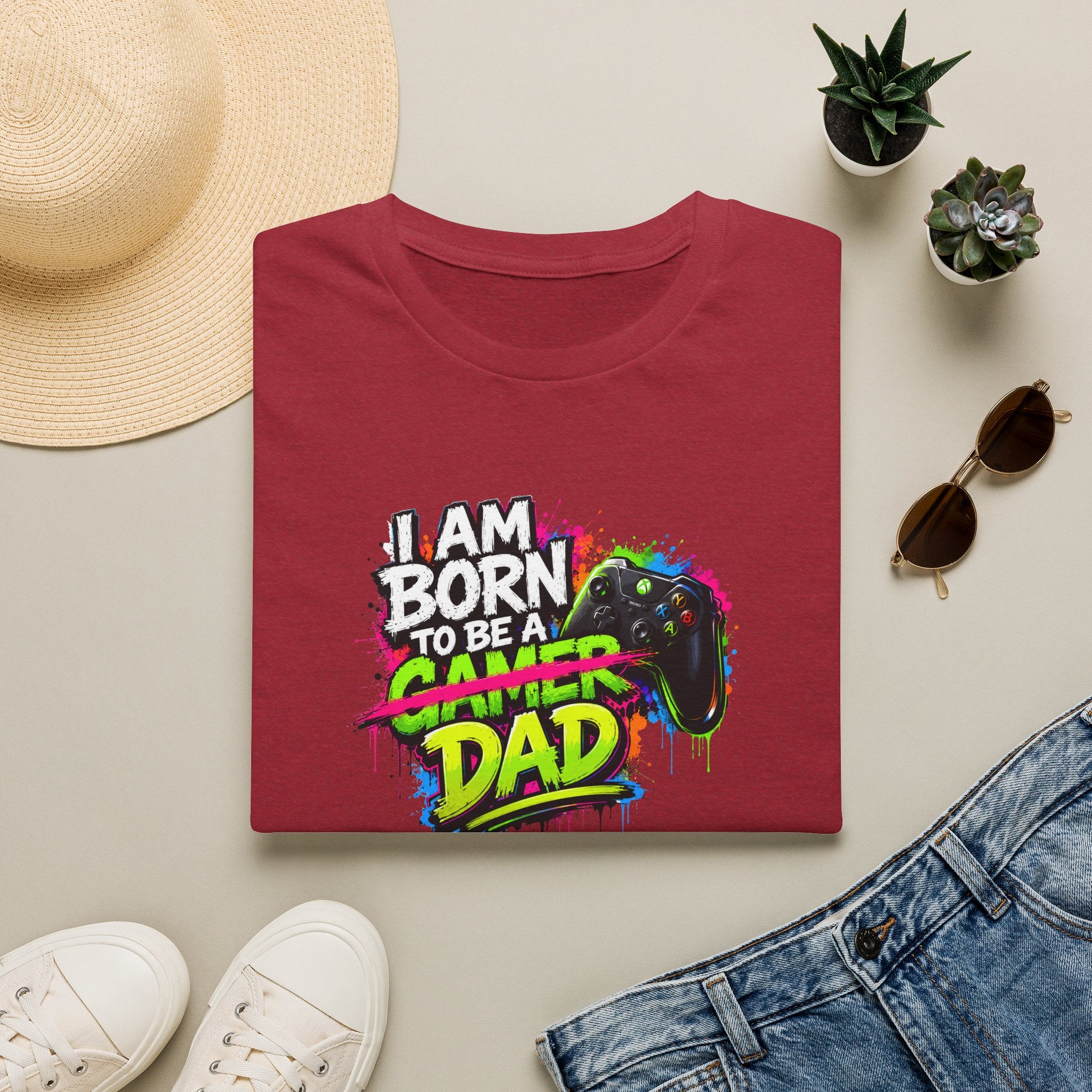"I Am Born To Be A Gamer Dad" Neon T‑Shirt