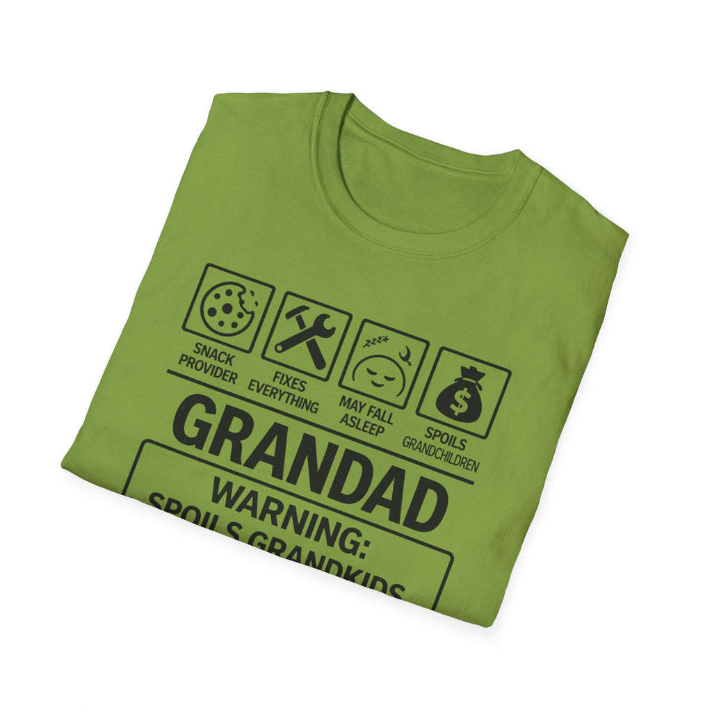 Grandad Warning T-Shirt — 'Warning: Spoils Grandkids & Hands Out Biscuits' Funny Grandpa Shirt