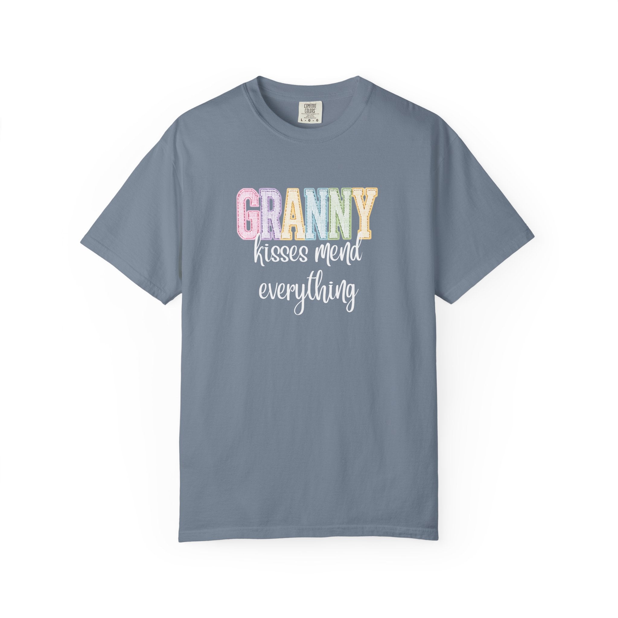 Granny Pastel Patchwork T-Shirt — Retro Rainbow 'GRANNY' Graphic Tee