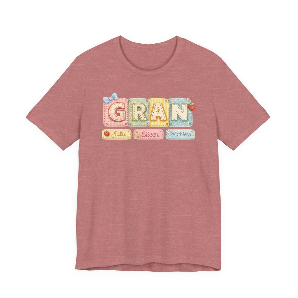 Gran Retro Patch Tee — Personalized 'Gran' Name Blocks Short Sleeve Shirt