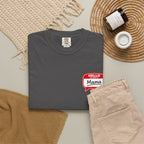 Hello Mama Pocket T‑Shirt — Cute 'Hello Mama' Name Tag Graphic Tee for New and Expecting Moms