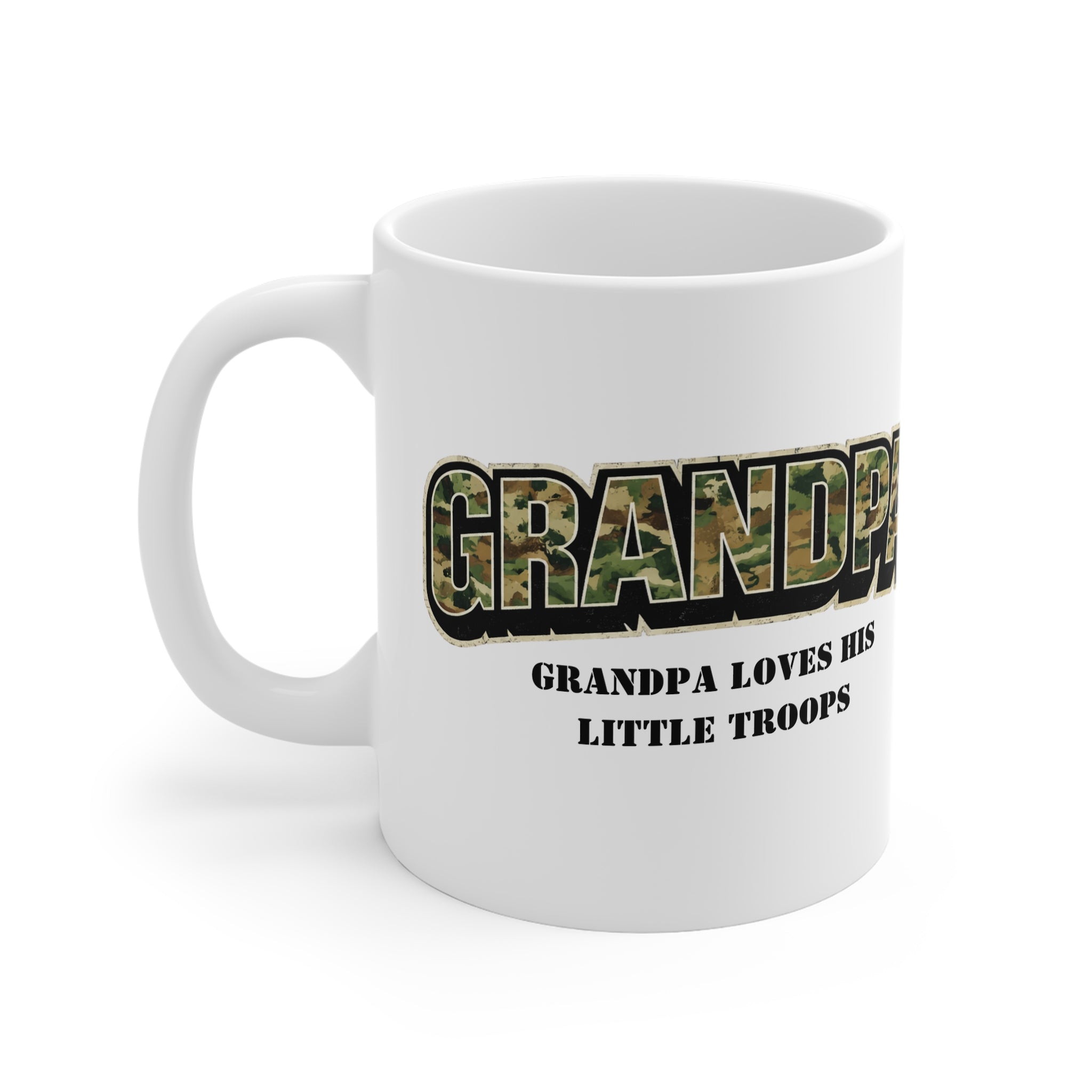 Grandpa Camo Mug — "Grandpa Loves His Little Troops" Military Family Coffee Cup