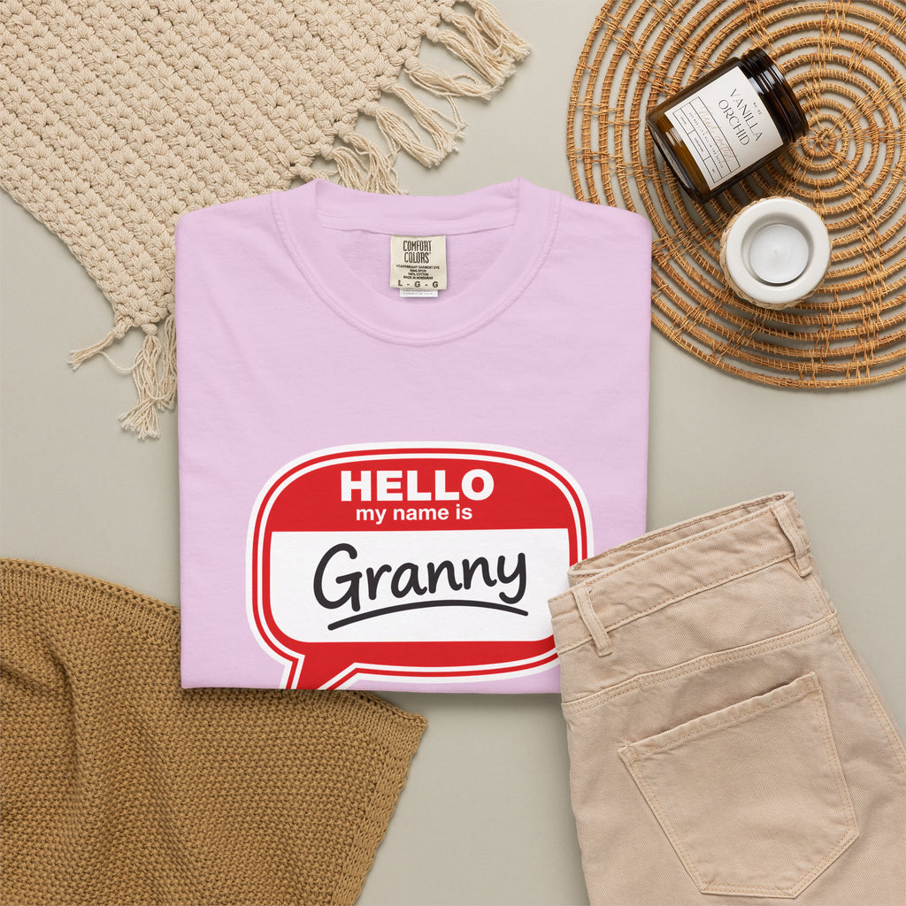 Hello My Name Is Granny T-Shirt - Funny Grandma Gift, Retro Name Badge Tee