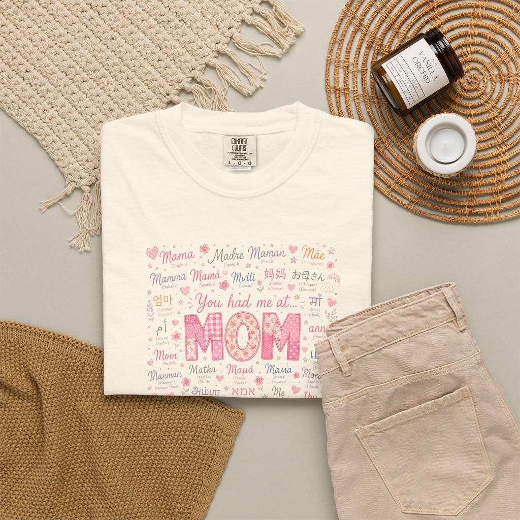 Mom Hearts Graphic T-Shirt — Cute Pink 'You had me at MOM' Mother's Day Tee