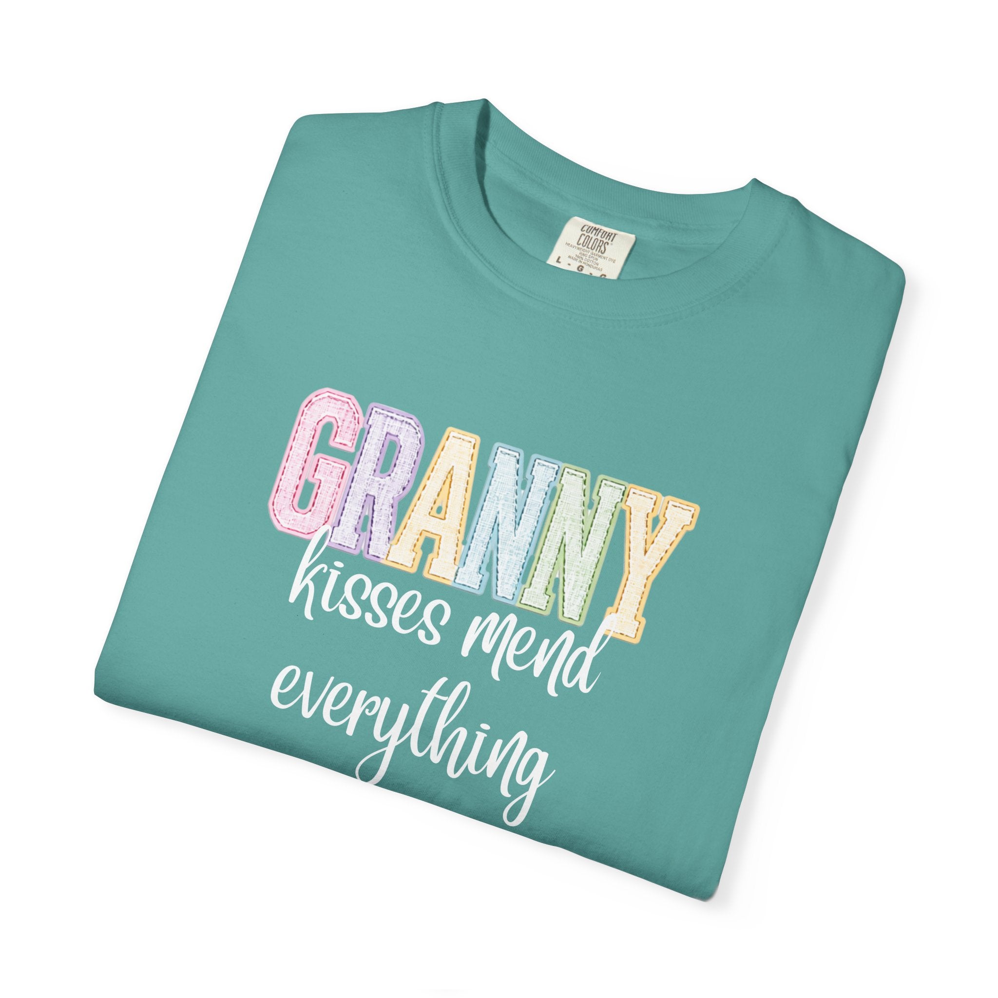 Granny Pastel Patchwork T-Shirt — Retro Rainbow 'GRANNY' Graphic Tee