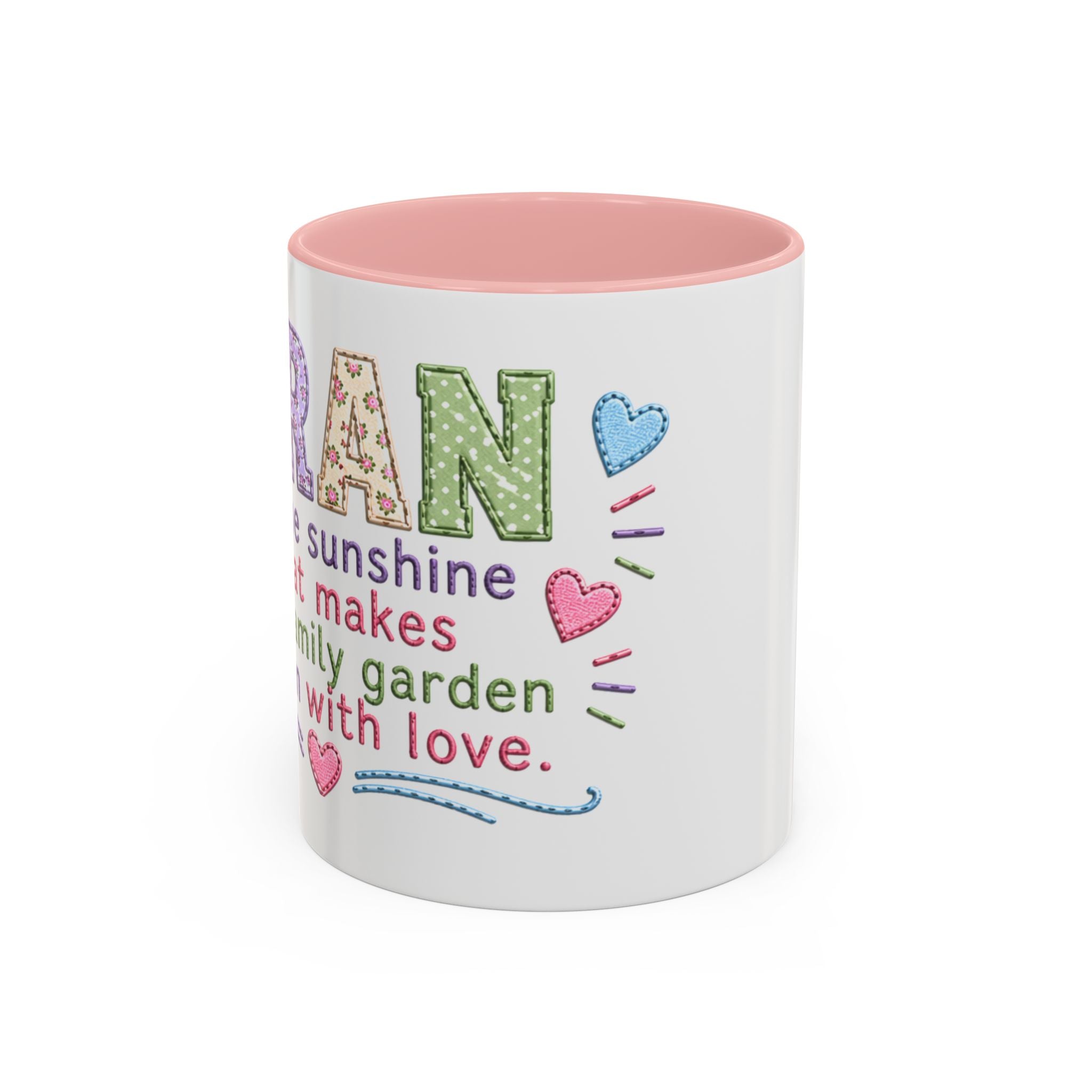 Accent Coffee Mug — "Gran: Is The Sunshine" Embroidered Heart Design (11/15oz)