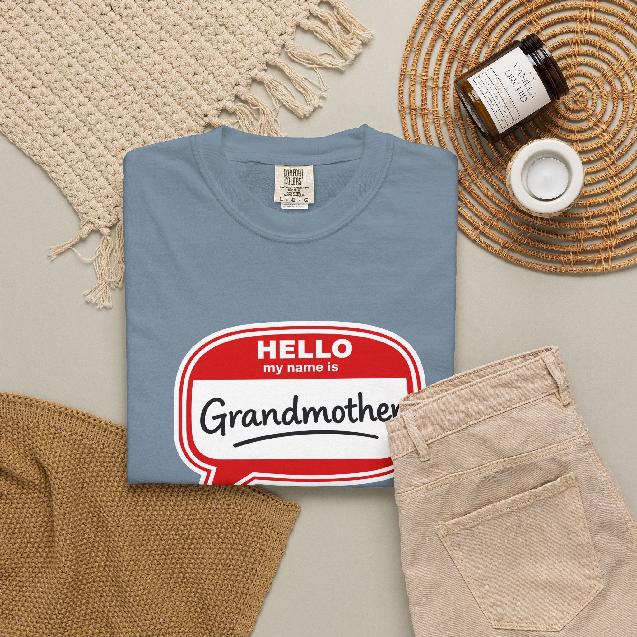 Hello My Name Is Grandmother T-Shirt - Retro Name Badge Tee for Moms & Grandmas