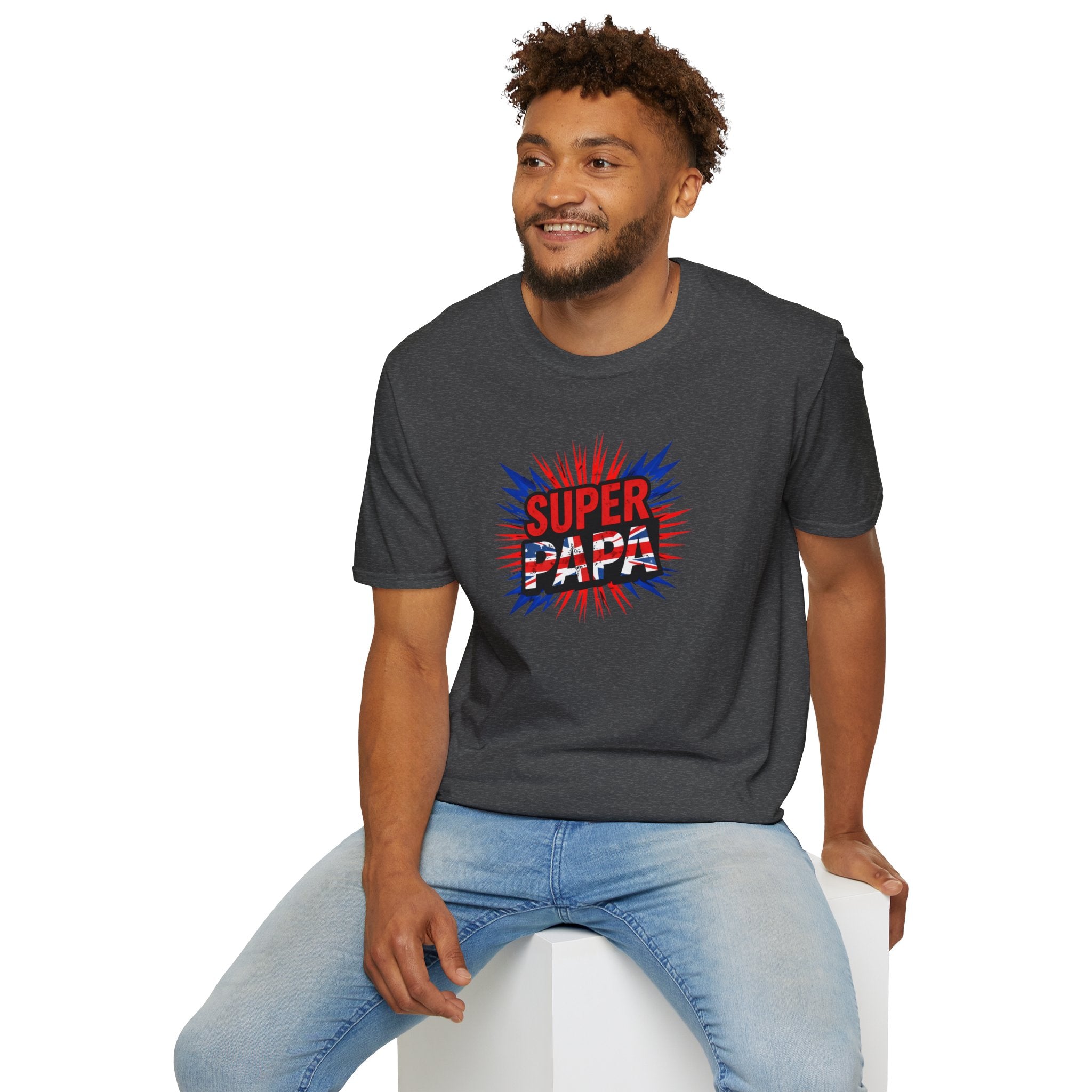 T-Shirt — "Super Papa" Union Jack/England themed Retro Comic Dad Shirt (Father's Day Gift)