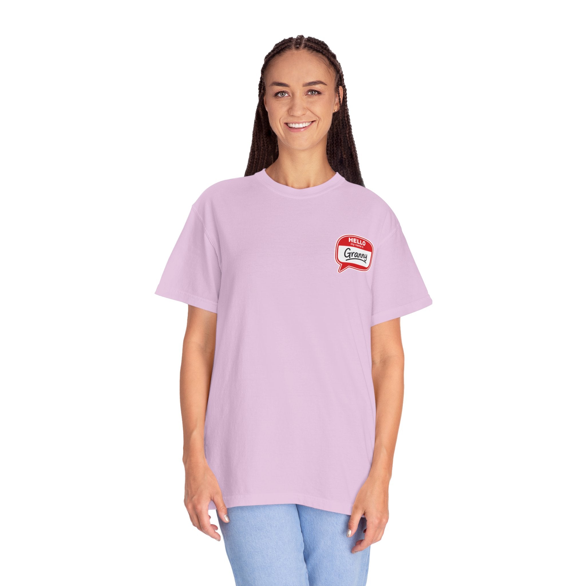T-Shirt — "Hello Granny" Retro Name Tag Tee