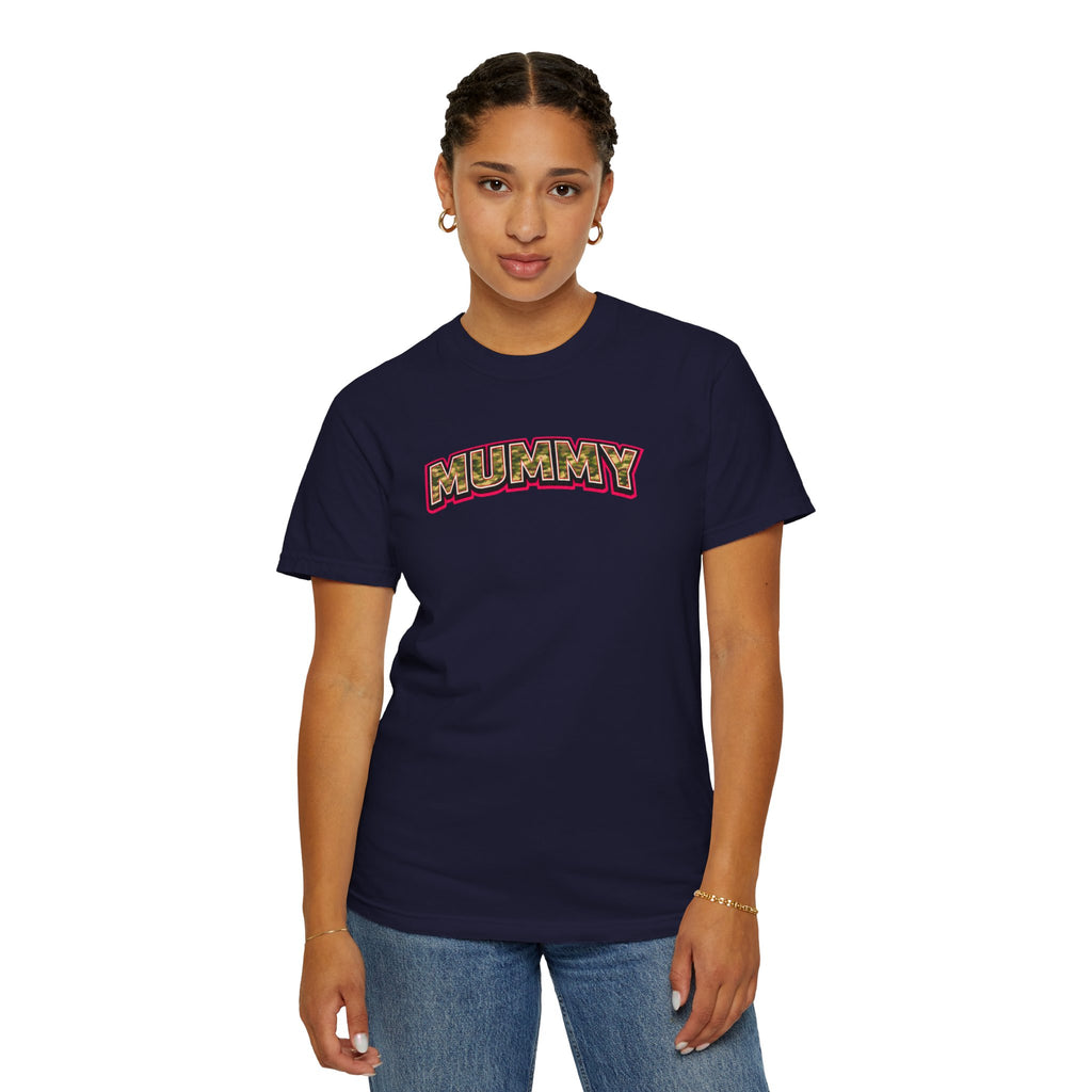 MUMMY Camo Script T-Shirt — Vintage Comic Style Mommy Tee