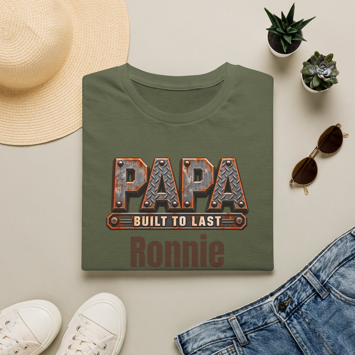 Papa "Built to Last" T-Shirt — Personalise