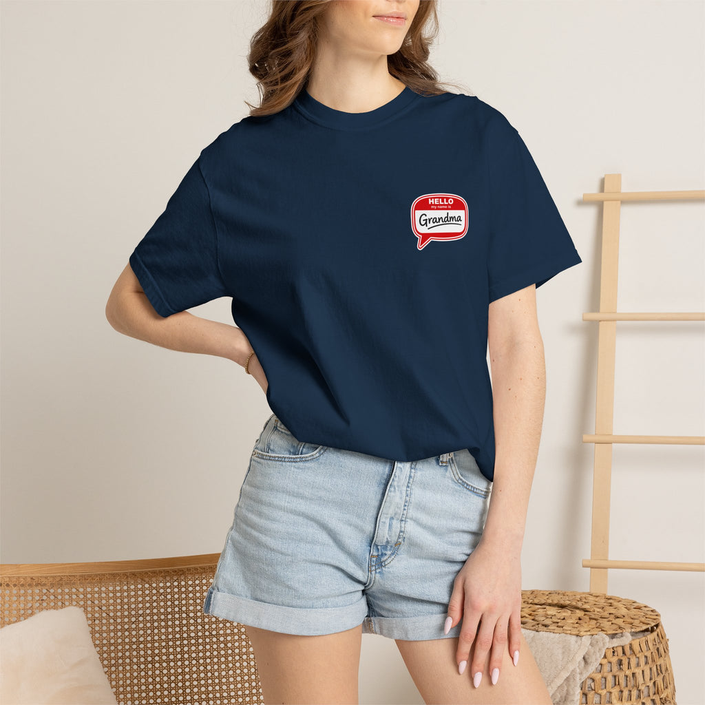 Hello Grandma Name Tag T-Shirt — Funny Retro "Hello, My Name Is Grandma" Tee