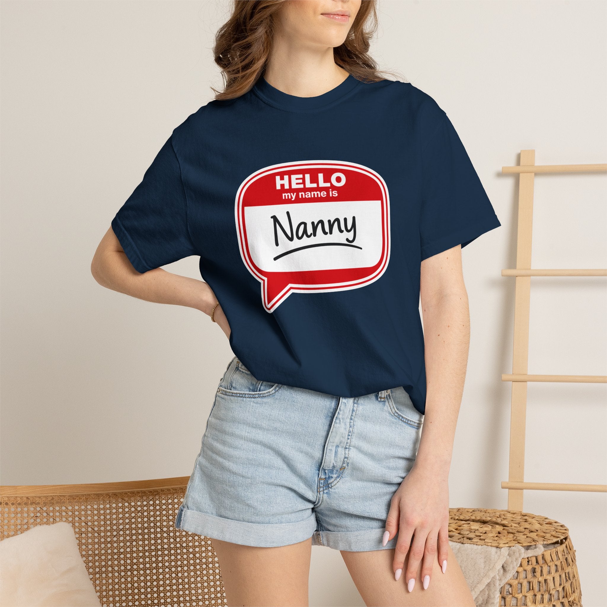Hello My Name Is Nanny T-Shirt – Funny Name Tag Graphic Tee for Grandparents