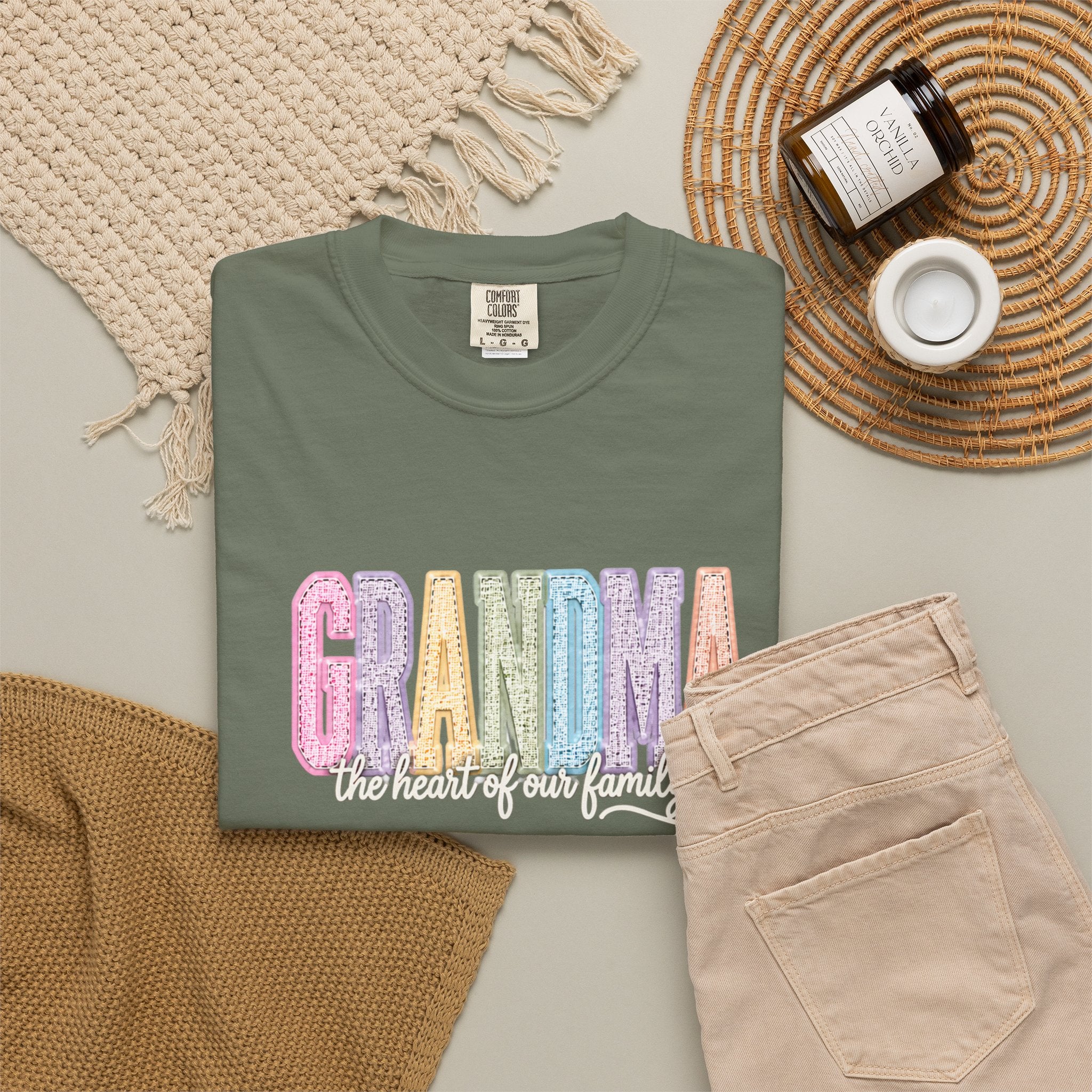 Grandma Floral Graphic T-Shirt — "Grandma, the heart of our family" Gift Tee