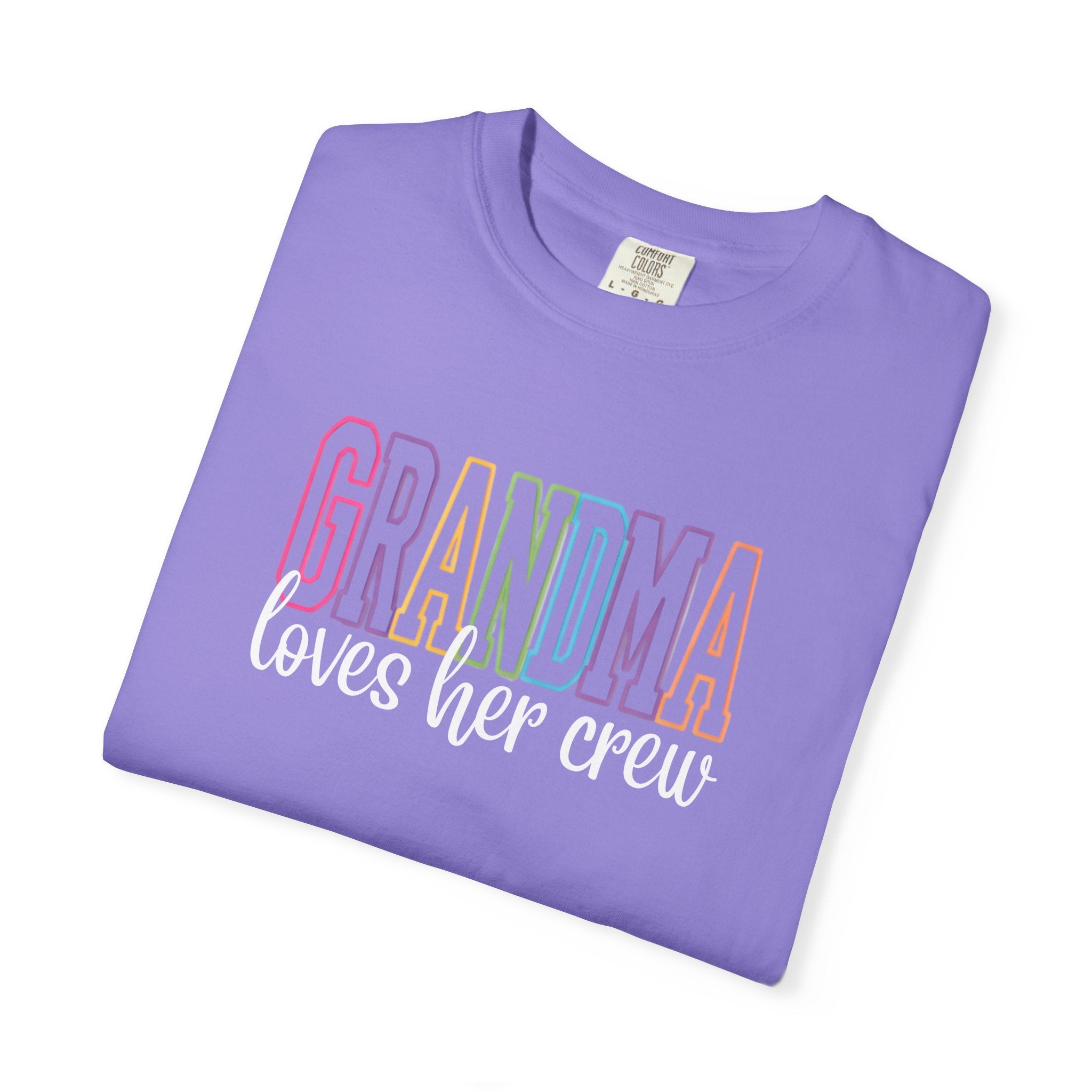 Grandma Loves Her Crew T-Shirt — Pastel Rainbow Grandma Gift