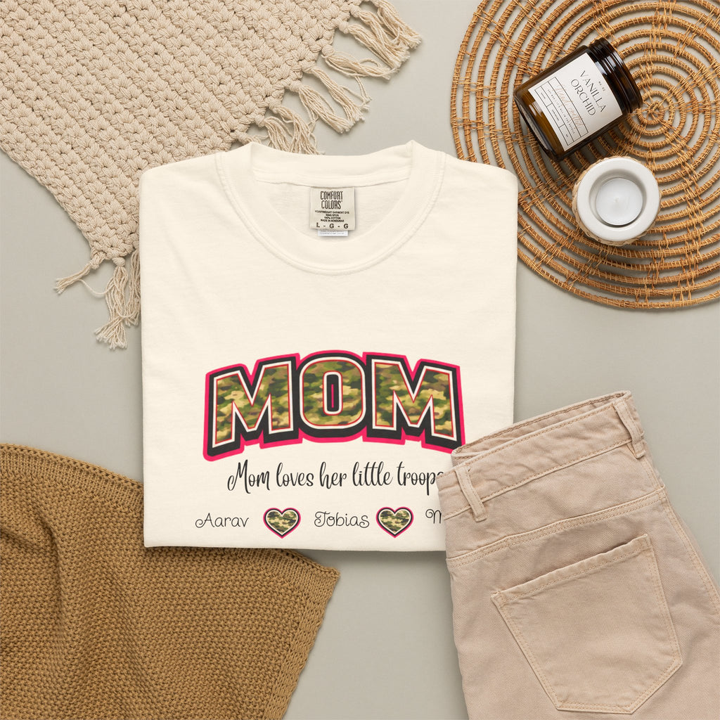 Mom Camo Graphic T-Shirt — "MOM Most Loved Her Little People" Floral Heart Tee