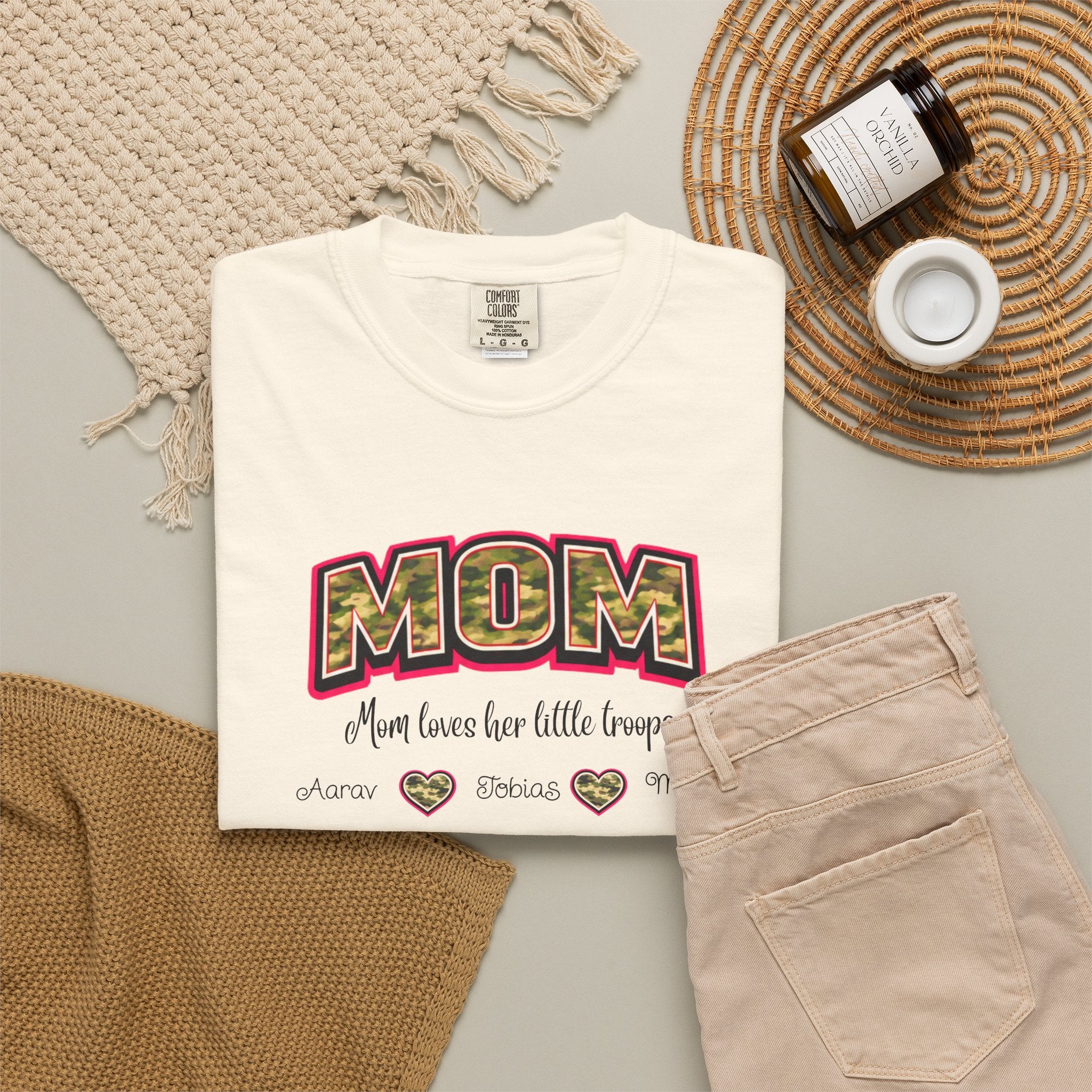 Mom Camo Graphic T-Shirt — "MOM Most Loved Her Little People" Floral Heart Tee