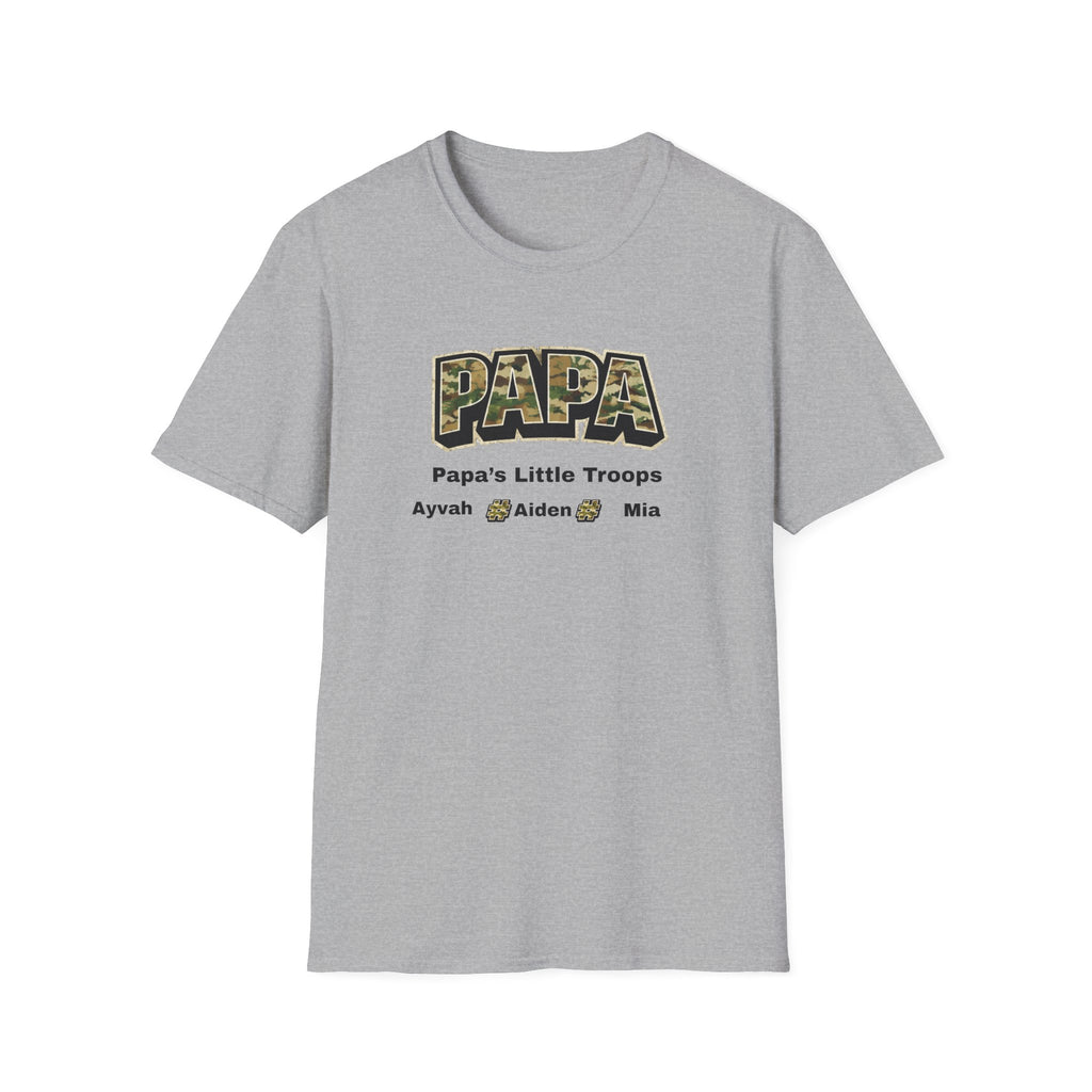 Papa Camo T-Shirt — “Papa’s Little Troops” Personalized Kids Names Tee