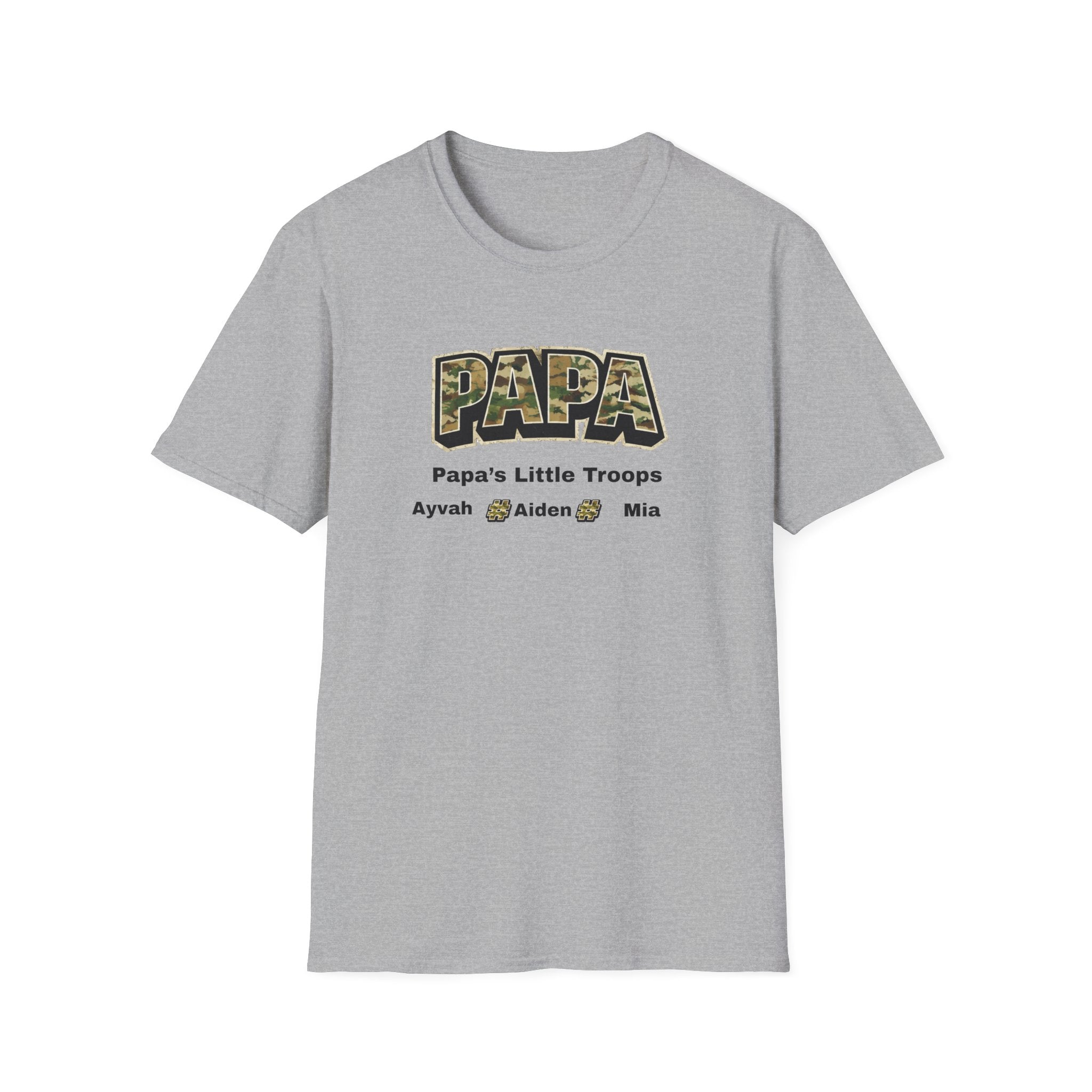 Papa Camo T-Shirt — “Papa’s Little Troops” Personalized Kids Names Tee