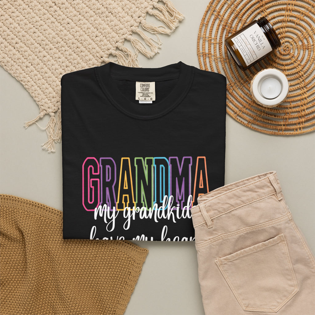 Grandma T-Shirt — "My Grandkids Have My Heart" Pastel Graphic Tee