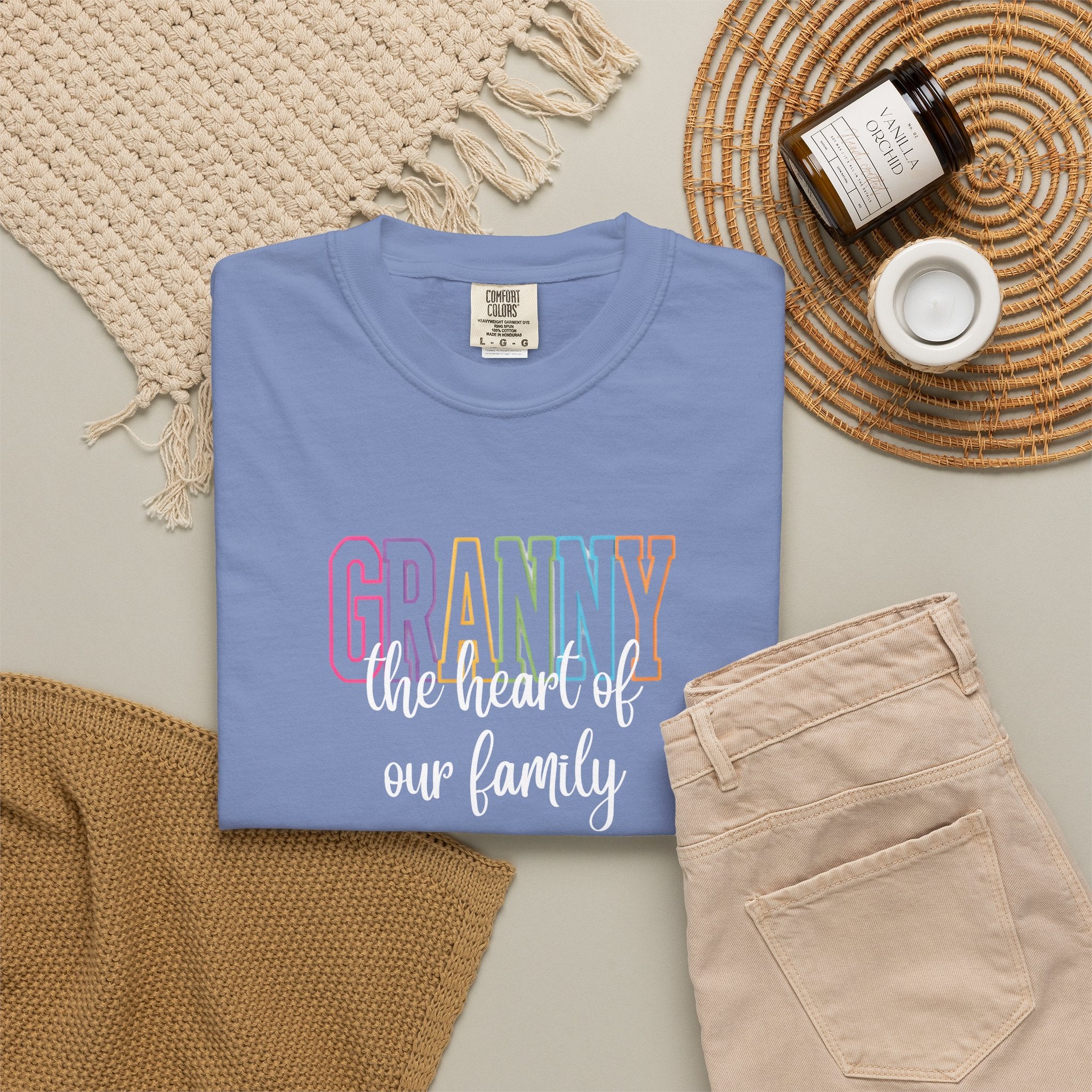 Grandma T-Shirt — "Grandma the Heart of Our Family" Pastel Comfort Tee