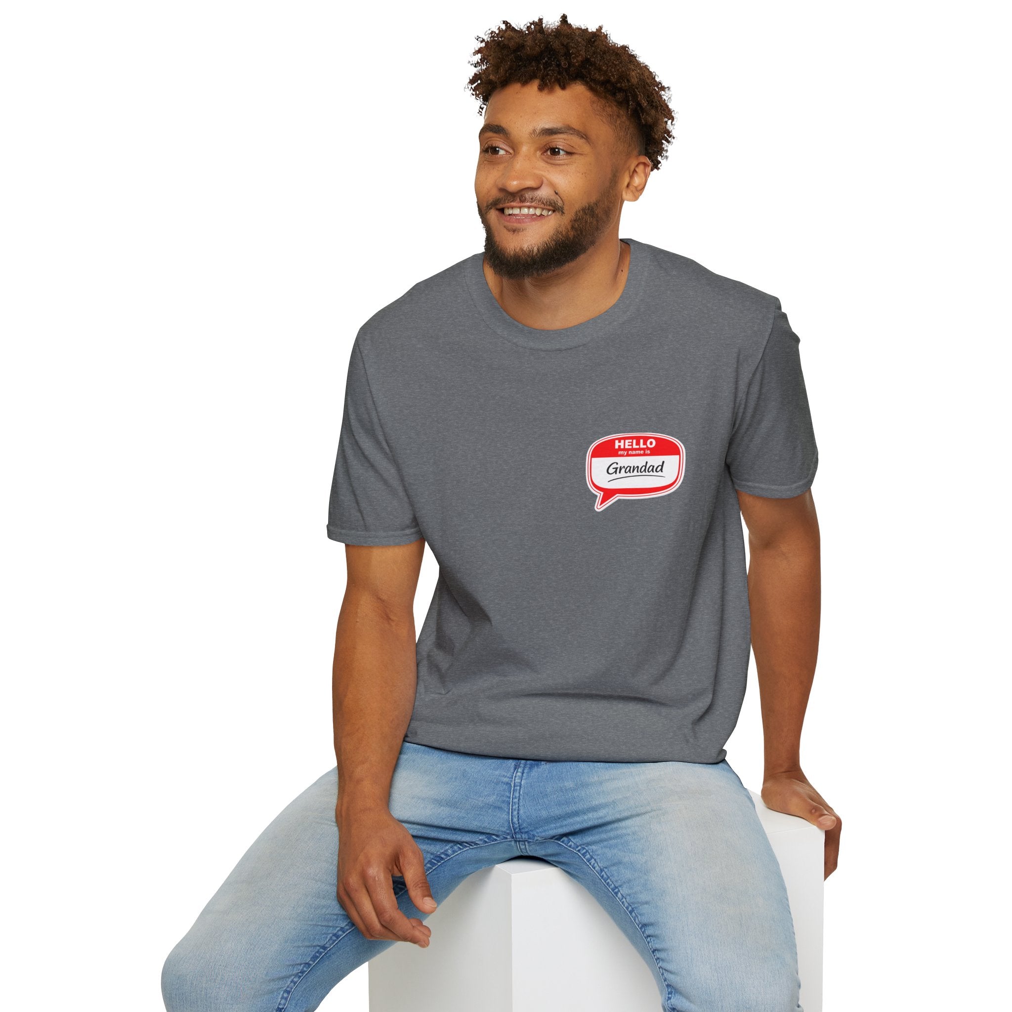 Grandad Name Badge T-Shirt — "Hello, Grandad!" Chest Logo