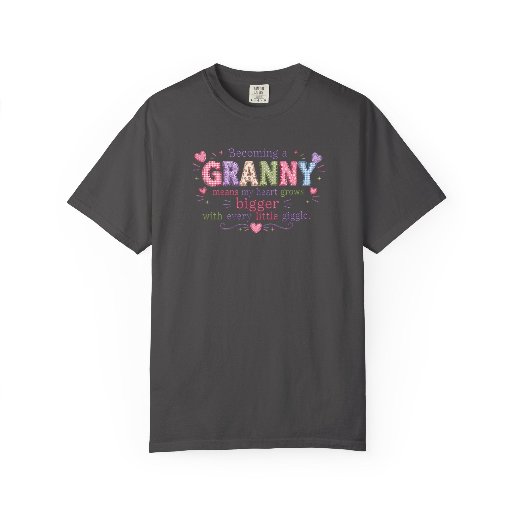 Becoming a Granny T-Shirt – Cute Grandma Shirt with "Becoming a Granny means my heart grows bigger with every little giggle" Design