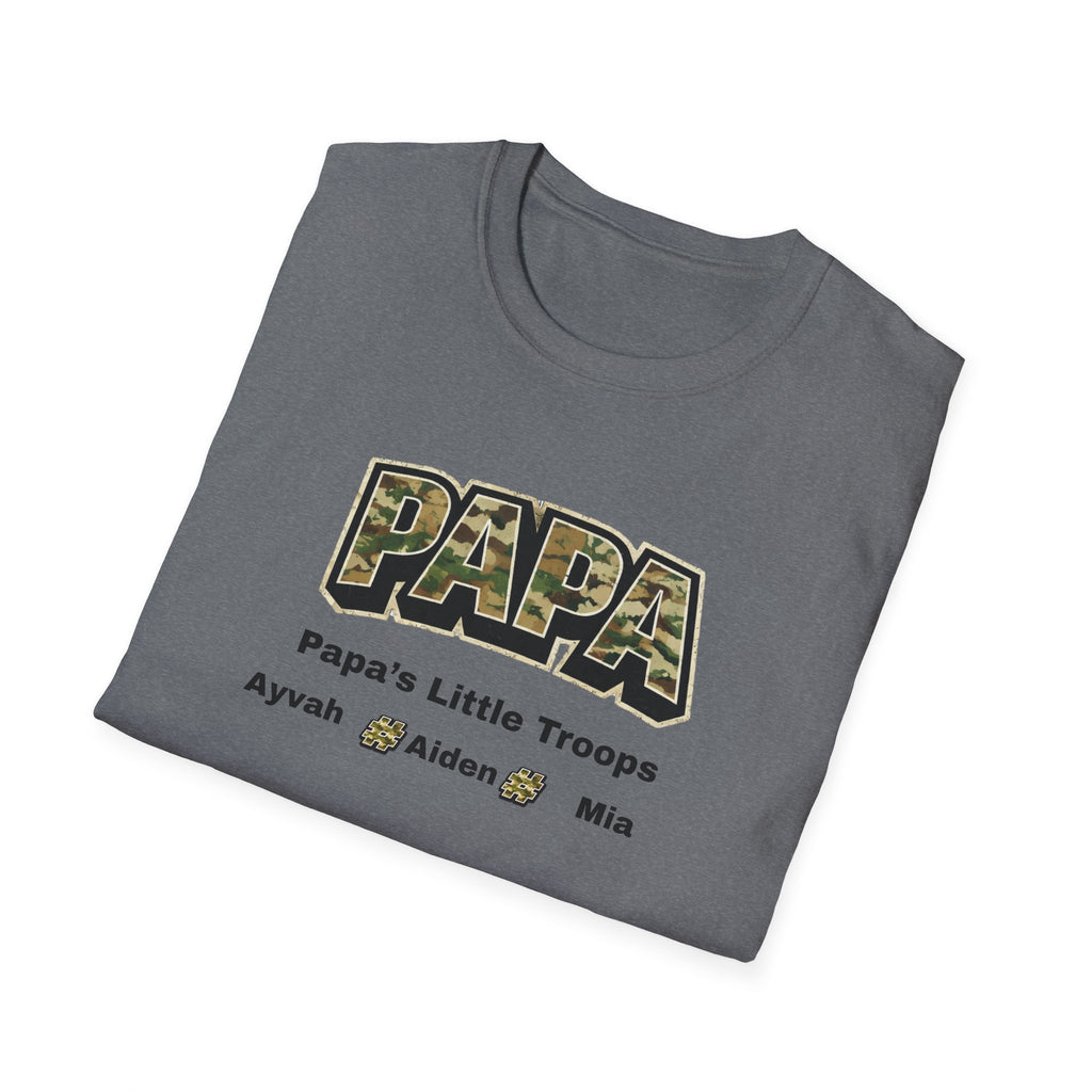 Papa Camo T-Shirt — “Papa’s Little Troops” Personalized Kids Names Tee